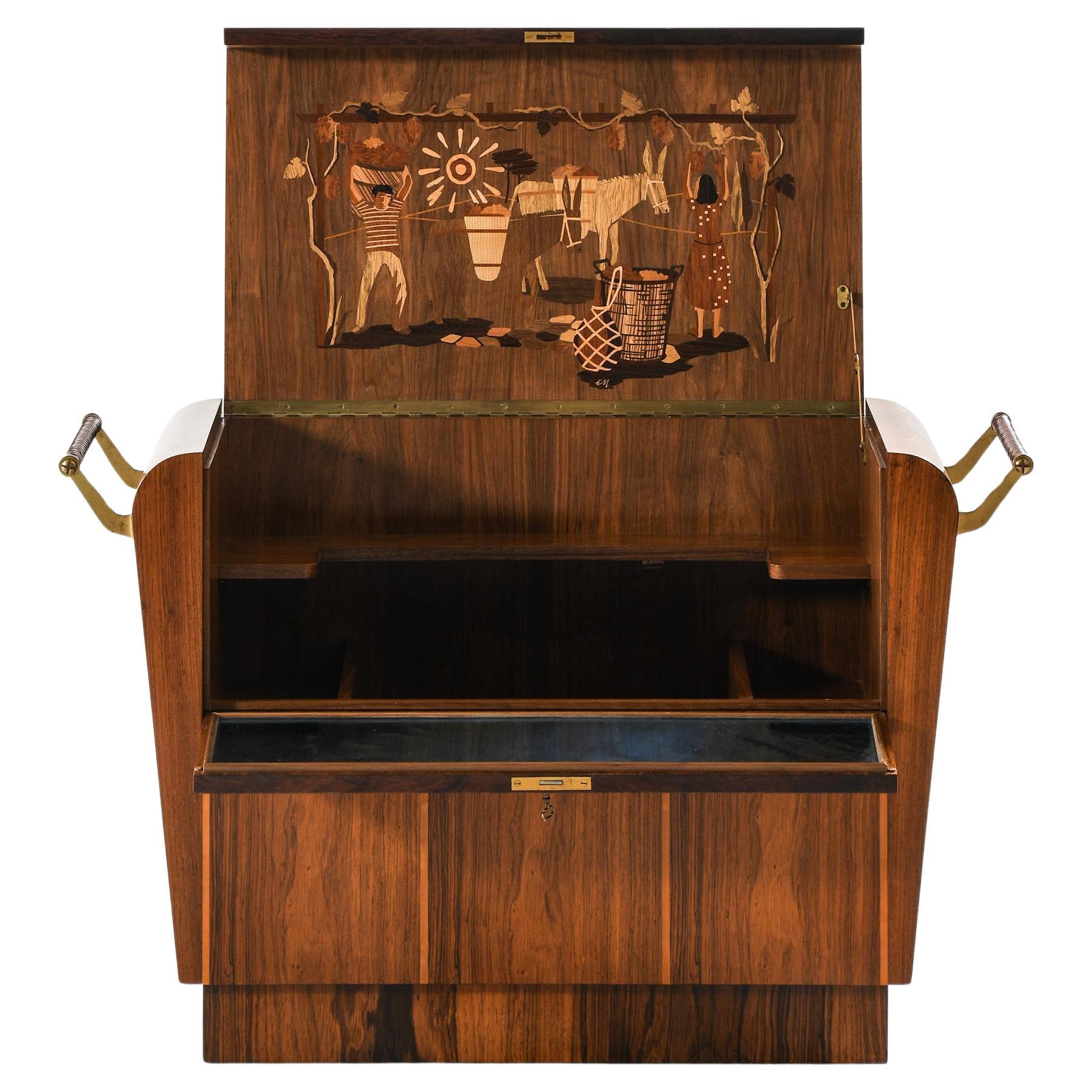 Rare Bar Trolley in Brass and Rosewood by Erik Matsson, 1930s For Sale