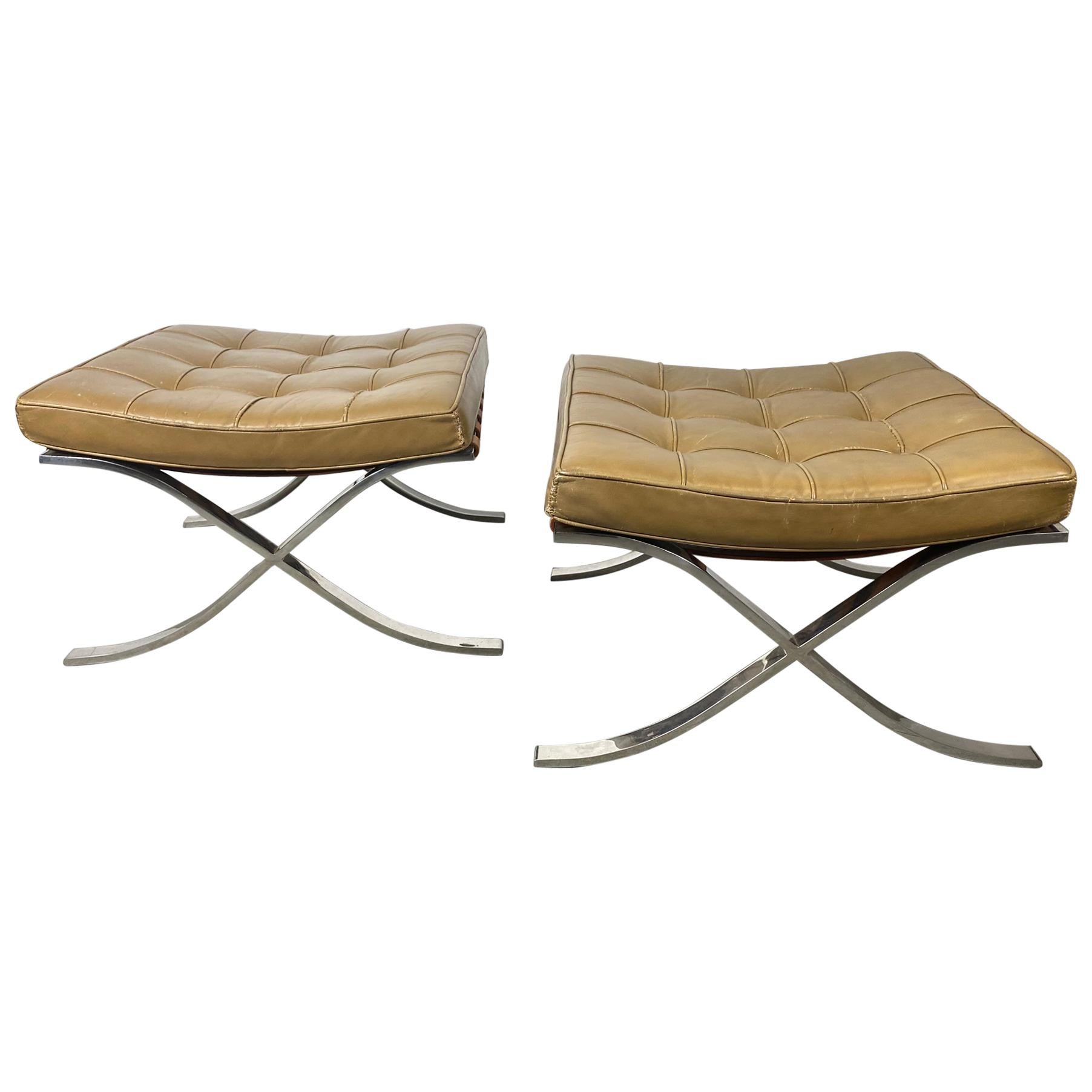Rare Barcelona Ottomans by Mies van der Rohe for G.R. Griffith, Original Label For Sale