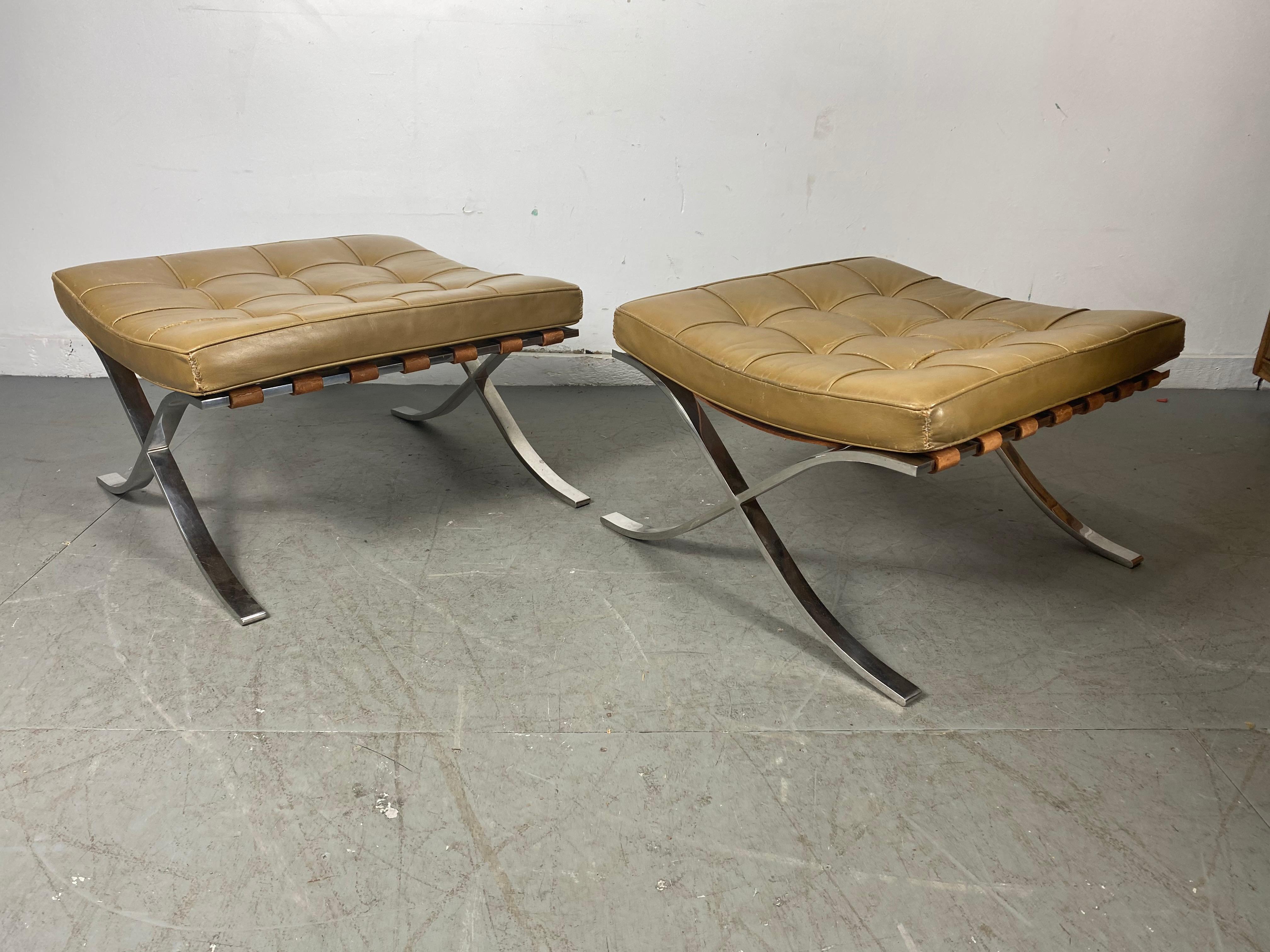 Rare Barcelona ottomans by Gerald R. Griffith for Ludwig Mies van der Rohe, 1960s. By Gerald Griffith for Mies van der Rohe, produced for a short period of time by this Chicago metal worker, these ottomans feature sharper edges on the cross bars.