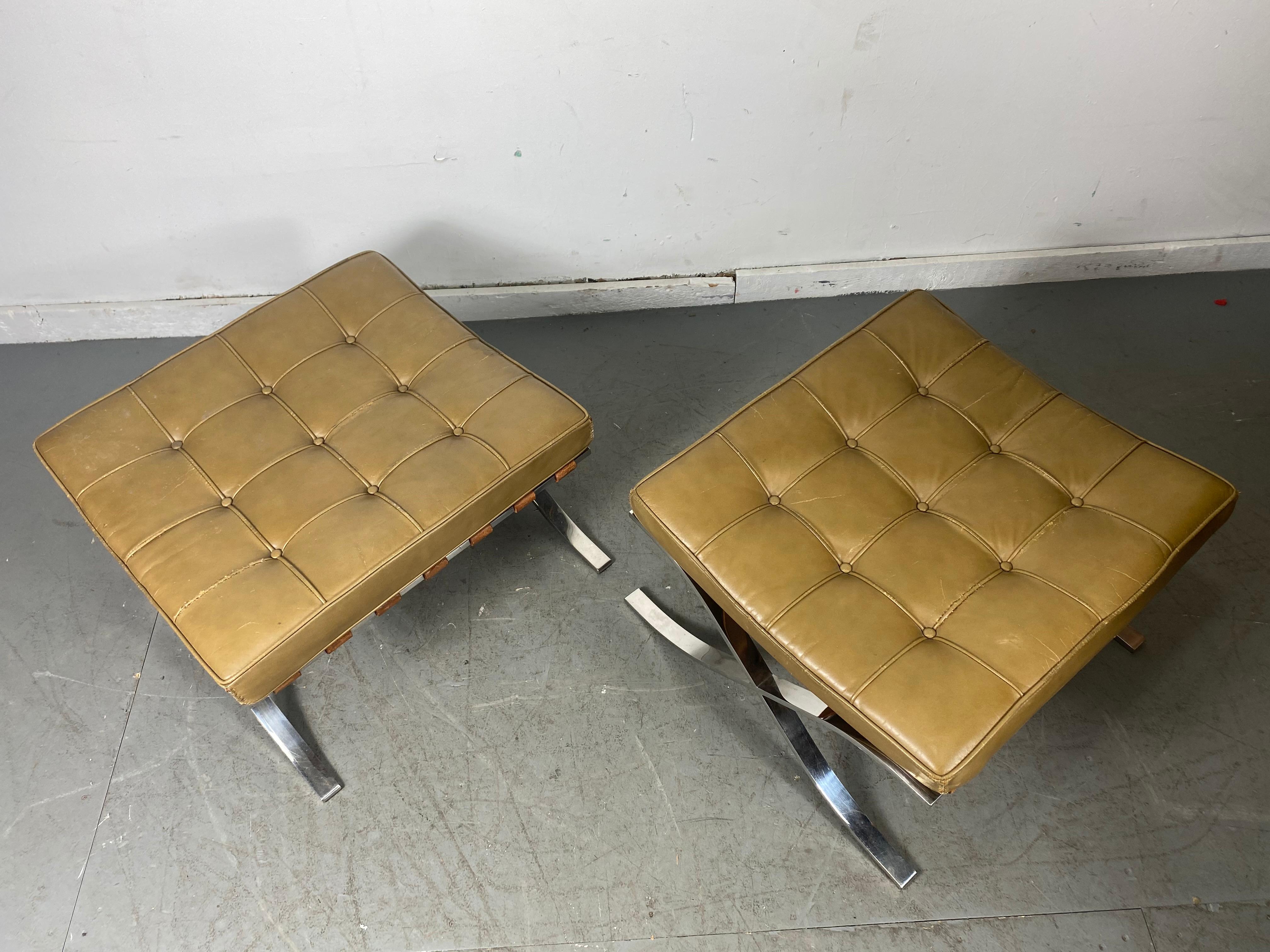 Rare Barcelona Ottomans by Mies van der Rohe for G.R. Griffith, Original Label In Good Condition For Sale In Buffalo, NY