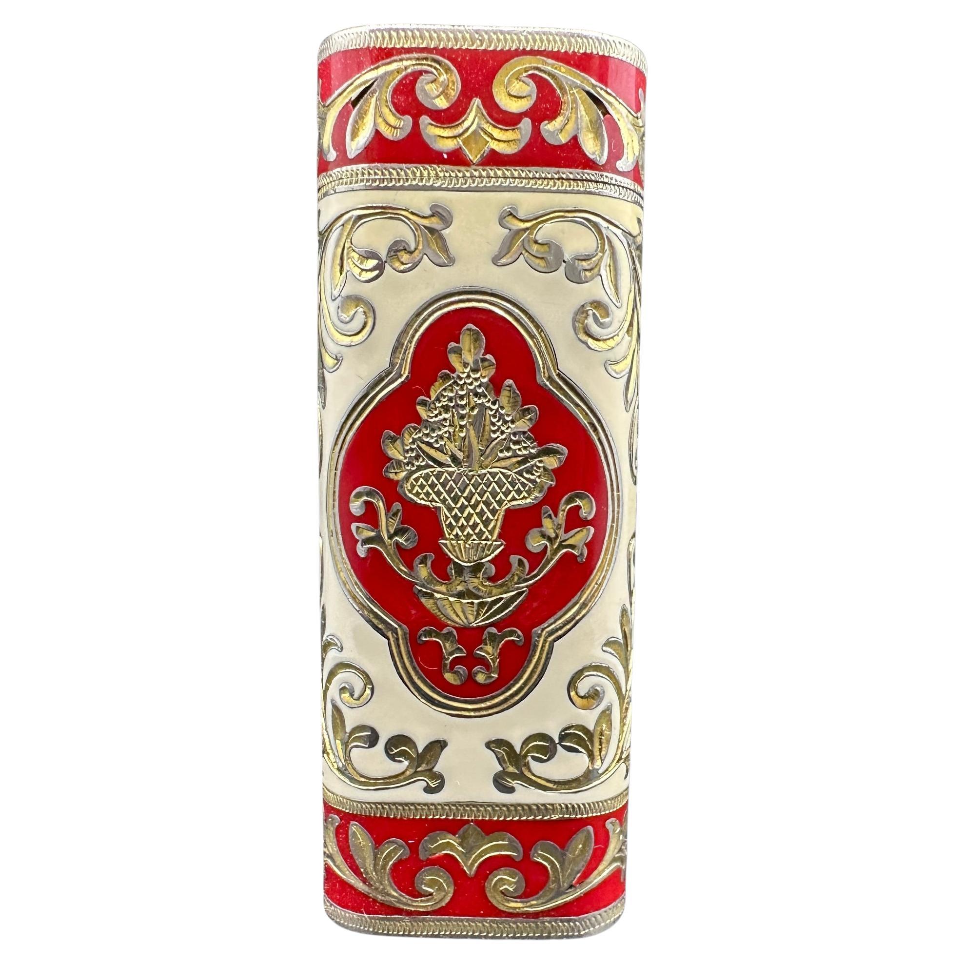 Rare Baroque Cartier Roy King 18 K Gold & Cream / Red Lacquer