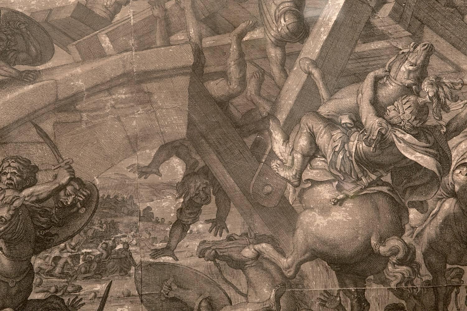 French Rare Baroque Engraving 'Battle of the Milvian Bridge, ' France, 17th century