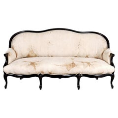 Rare canapé en noyer laqué noir de style baroque, 19e siècle