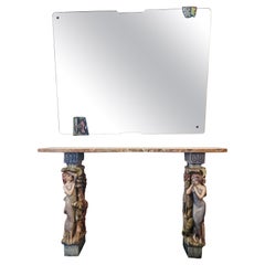 Rare Baroque Style Ceramic Console with a Matching Mirror