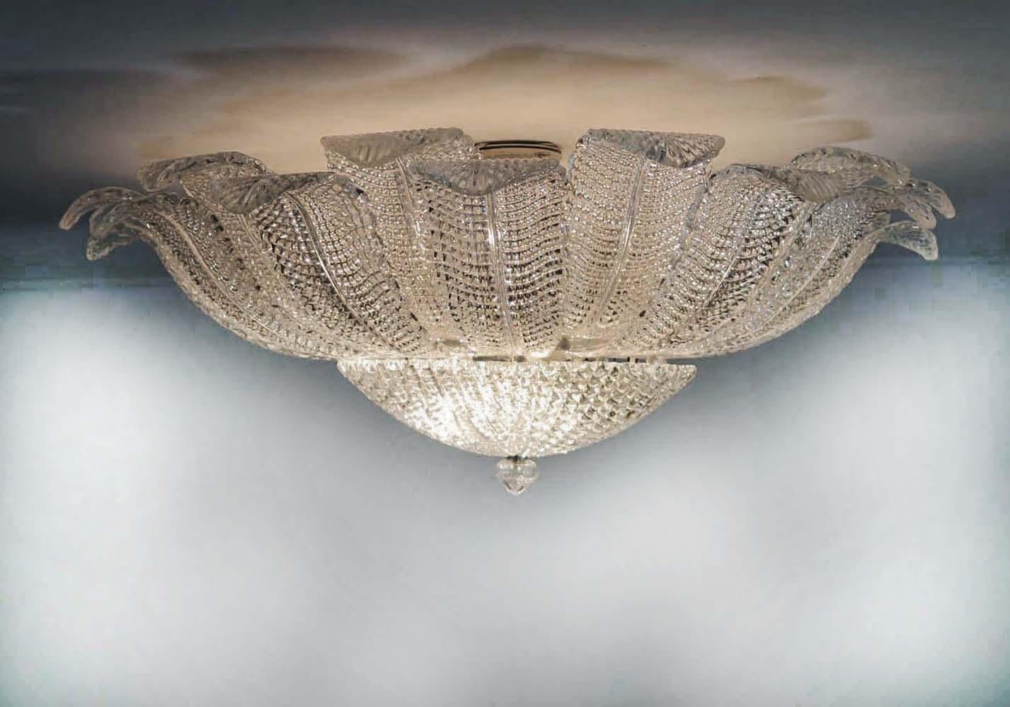 Italian Rare Barovier Flower Ceiling Lamp, Murano Art Glass