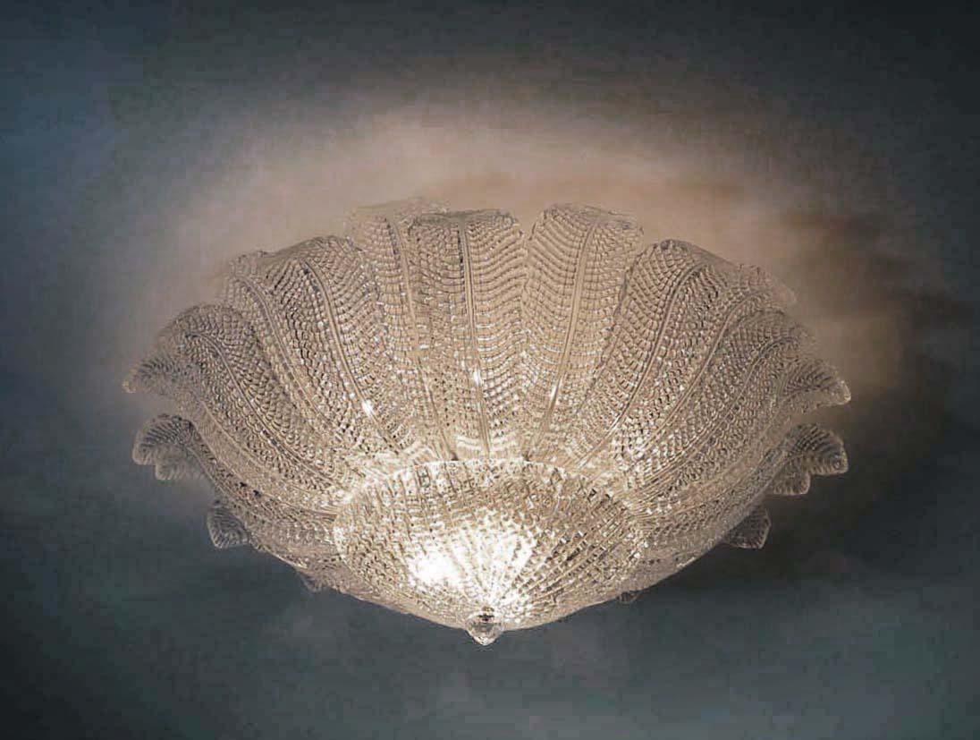 Galvanized Rare Barovier Flower Ceiling Lamp, Murano Art Glass