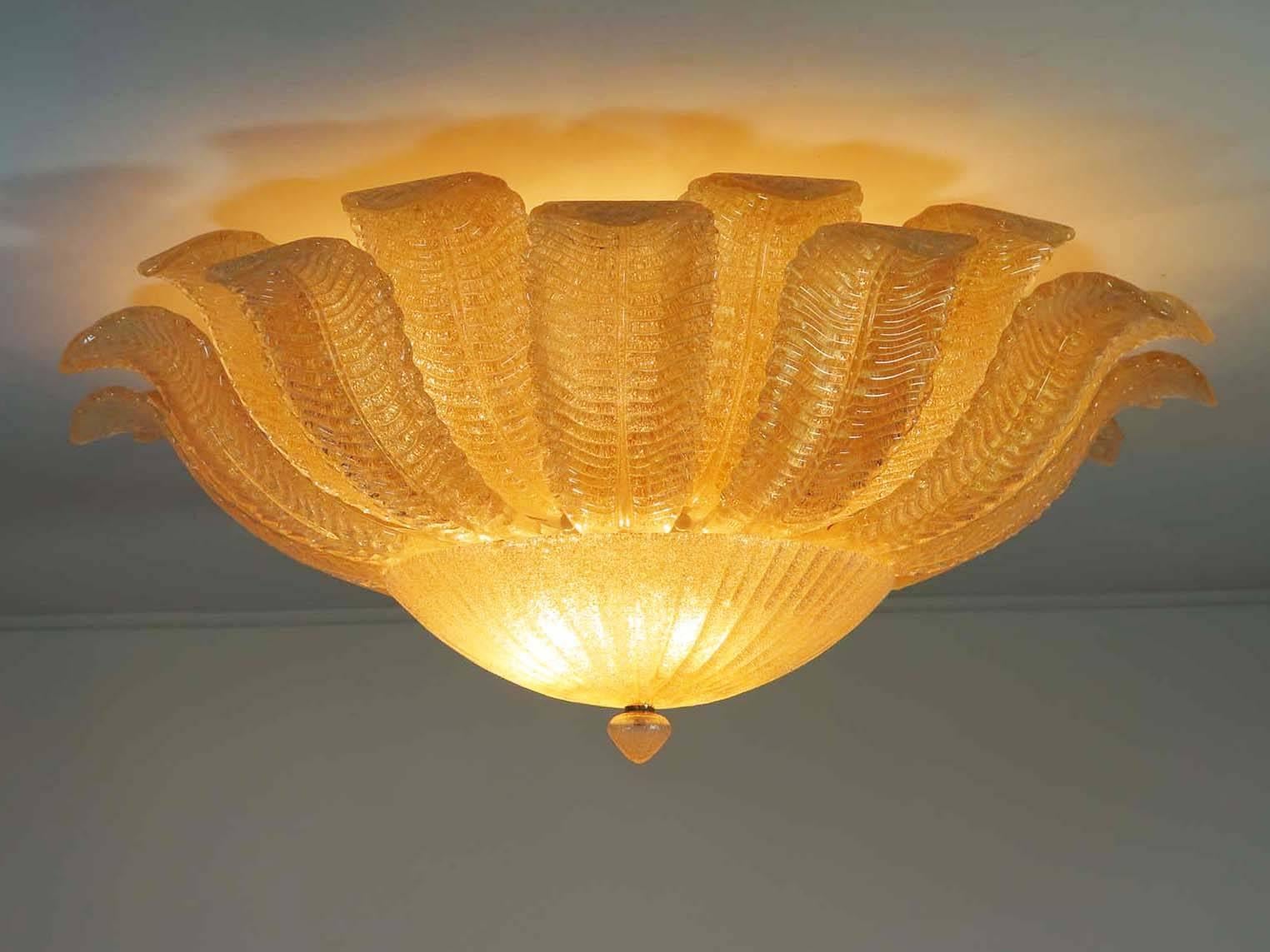 Rare Barovier Flower Ceiling Lamp, Murano Art Glass, Golden Powder 4
