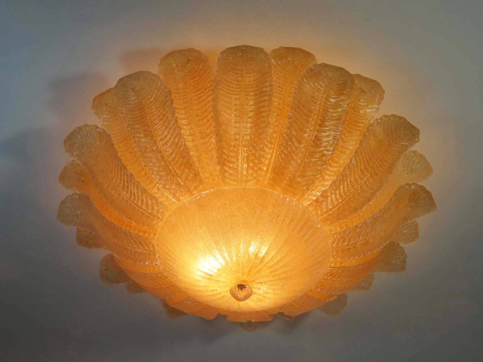 Rare Barovier Flower Ceiling Lamp, Murano Art Glass, Golden Powder 6
