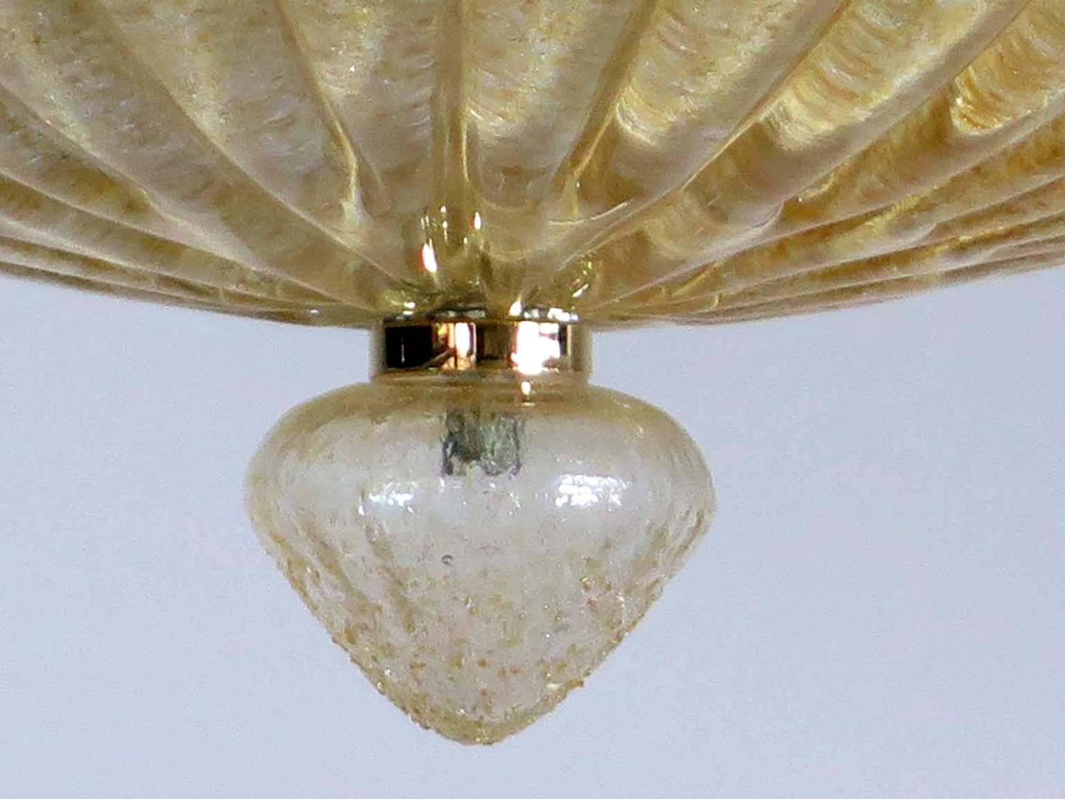 Late 20th Century Rare Barovier Flower Ceiling Lamp, Murano Art Glass, Golden Powder