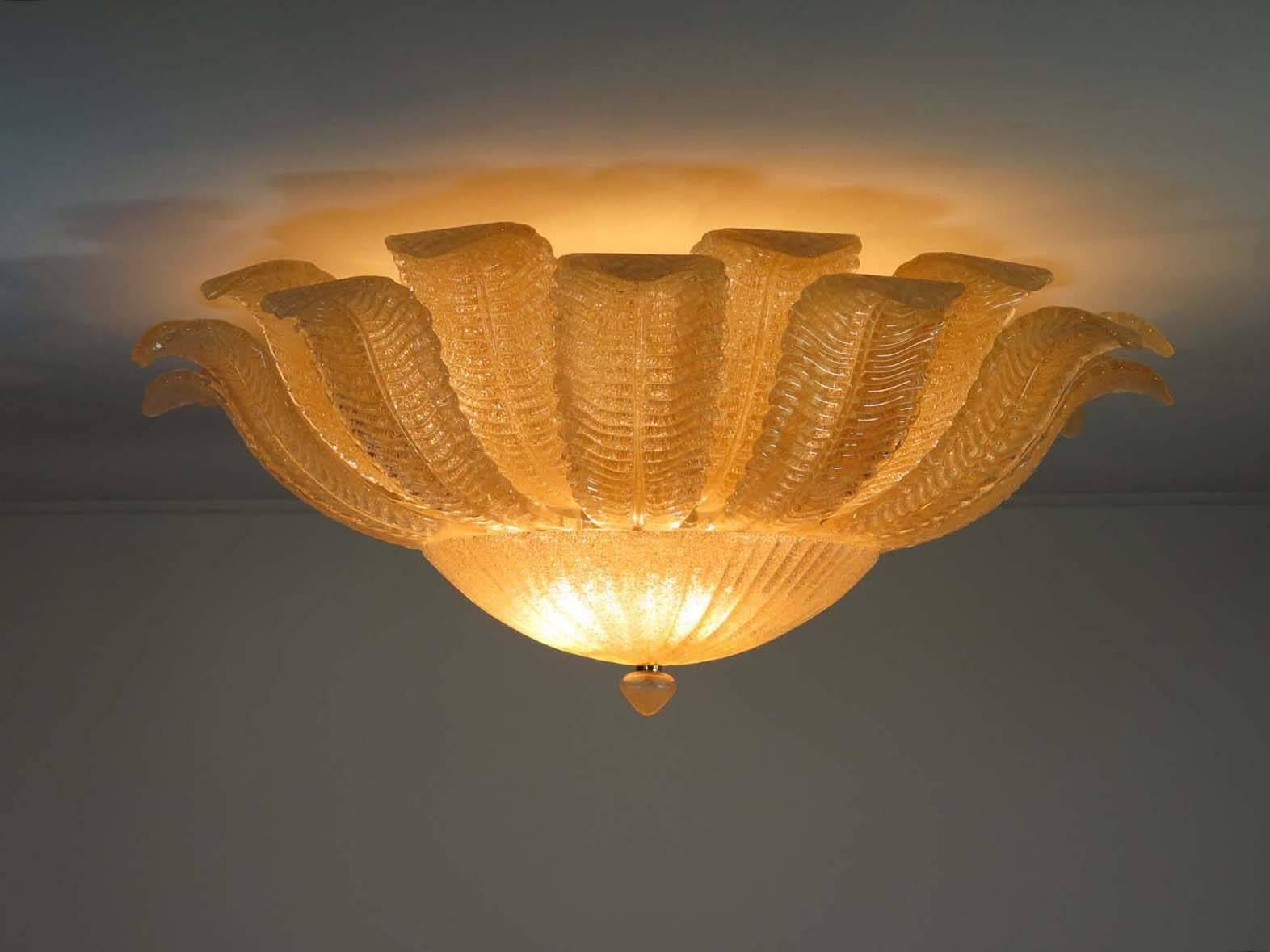 Rare Barovier Flower Ceiling Lamp, Murano Art Glass, Golden Powder 2