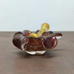 Rare Barovier & Toso Ruby Red Murano Bullicante Ashtray with Gold Foil, 1950s