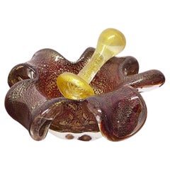 Rare Barovier & Toso Ruby Red Murano Bullicante Ashtray with Gold Foil, 1950s