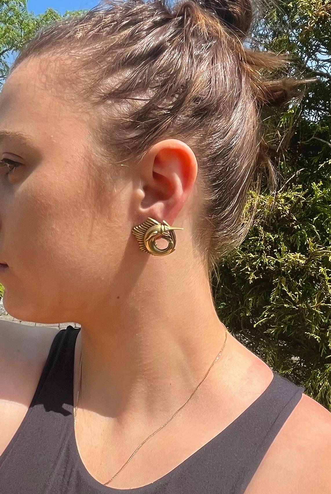 Rare Barry Kieselstein-Cord Marlin 18 Karat Yellow Gold Clip-on Earrings .04ctw 3