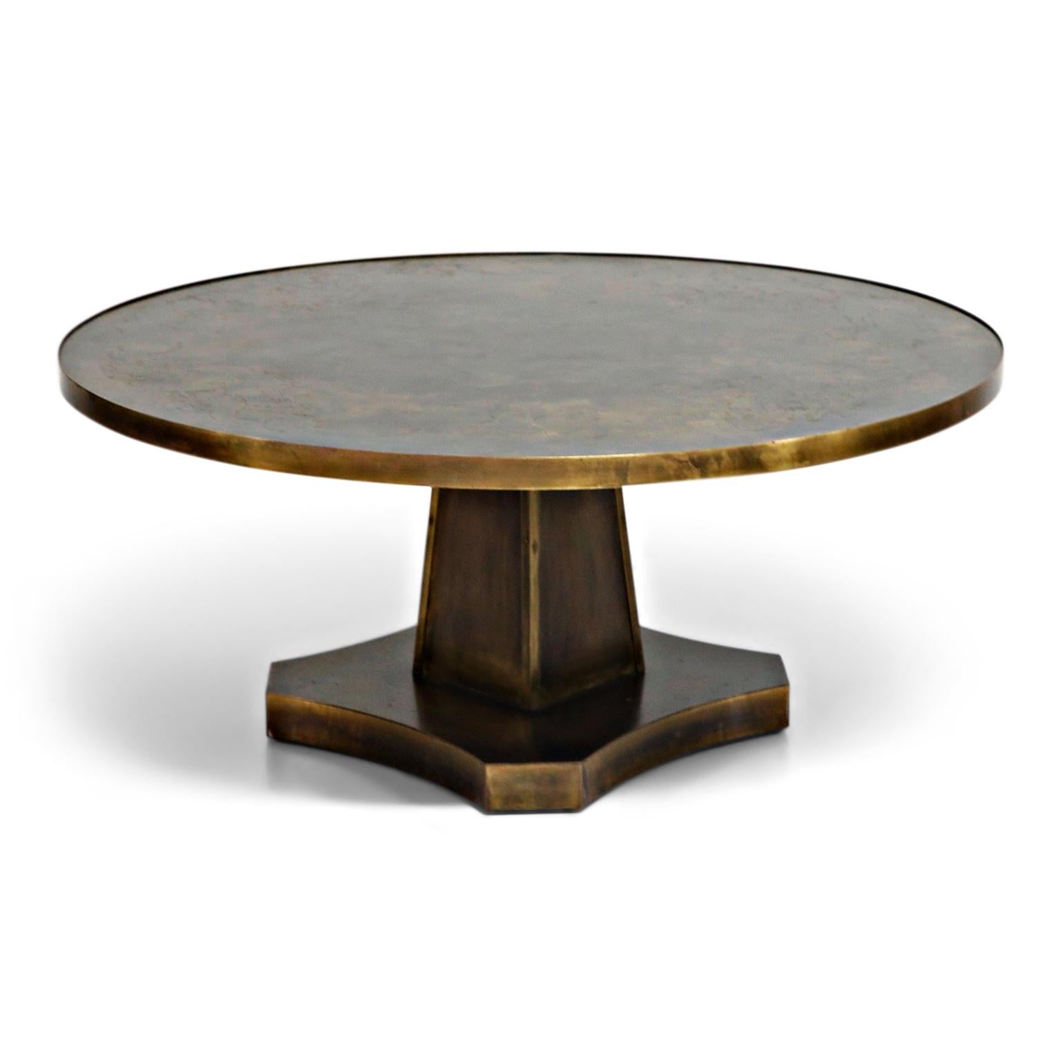 Mid-Century Modern Rare Base & Acid Etched Bronze Classical Table by Philip & Kelvin LaVerne, 1960s