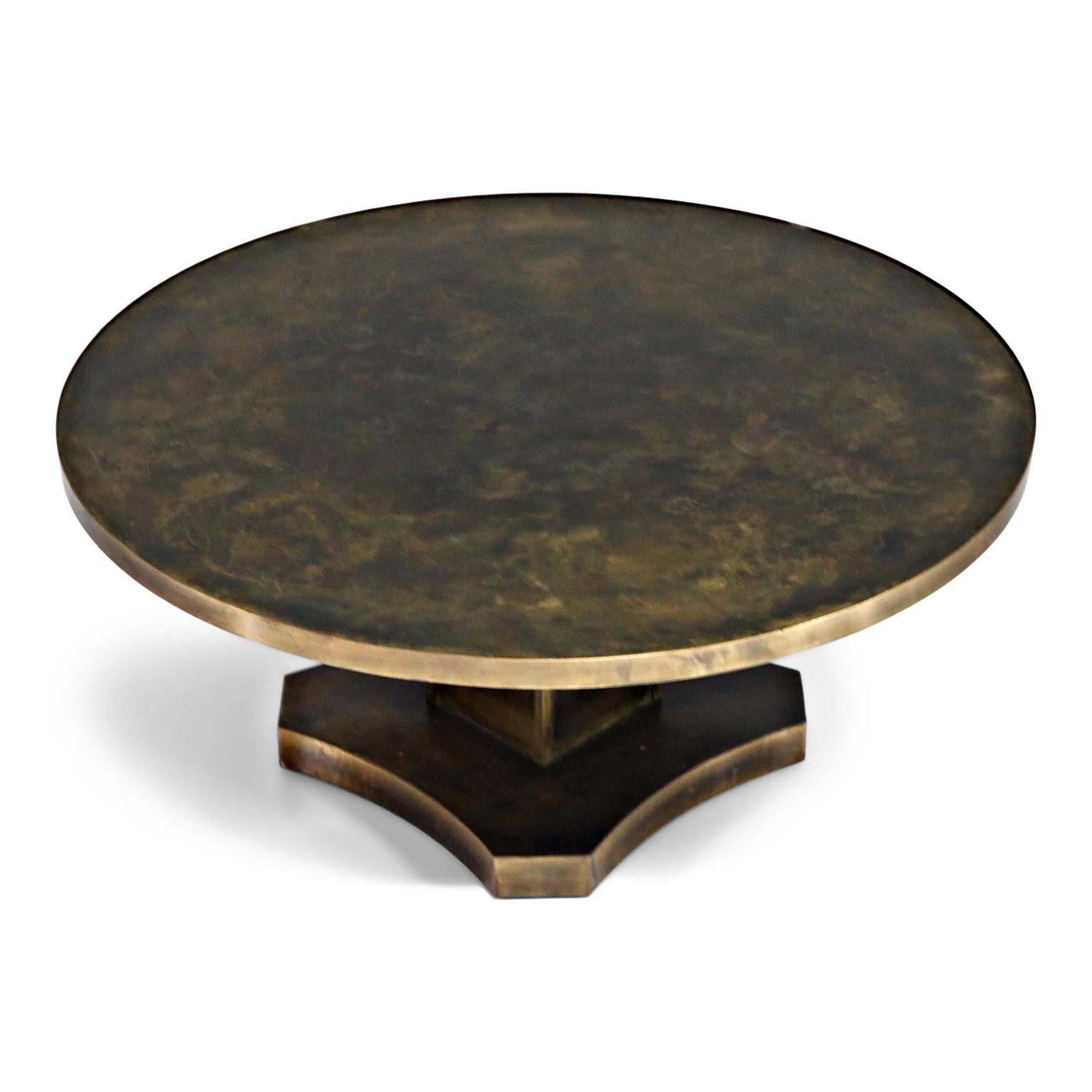 American Rare Base & Acid Etched Bronze Classical Table by Philip & Kelvin LaVerne, 1960s