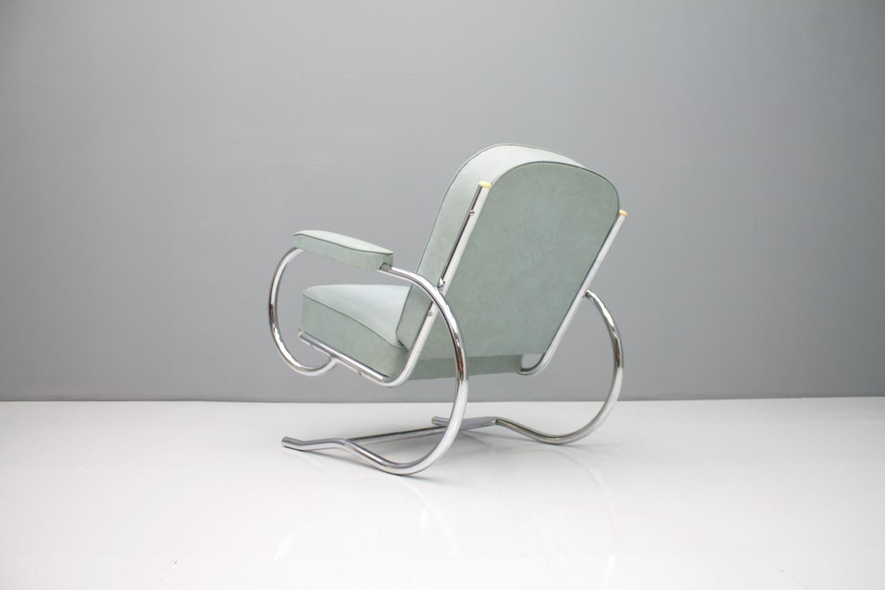 Bauhaus Rare Batistin Spade Tubular Lounge Chair, France, 1930s