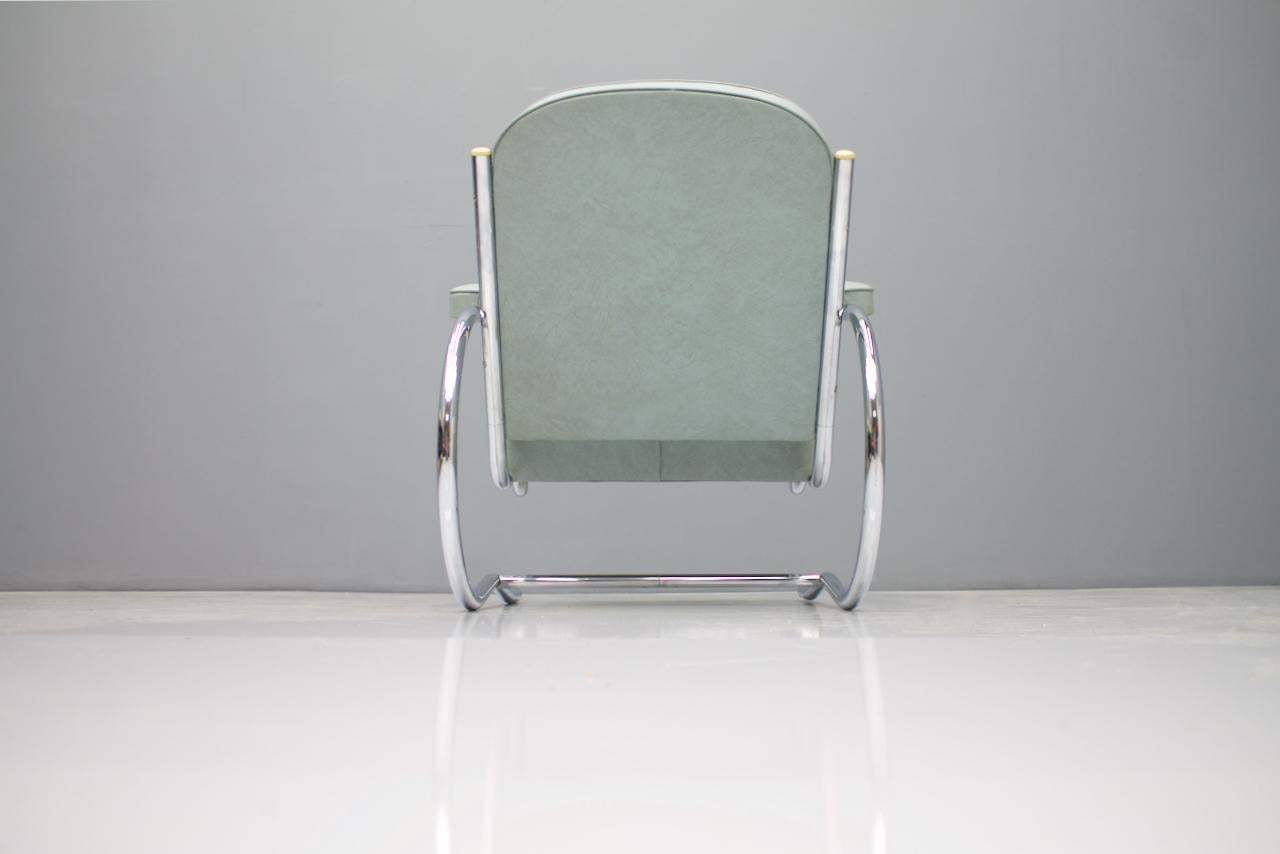 Steel Rare Batistin Spade Tubular Lounge Chair, France, 1930s