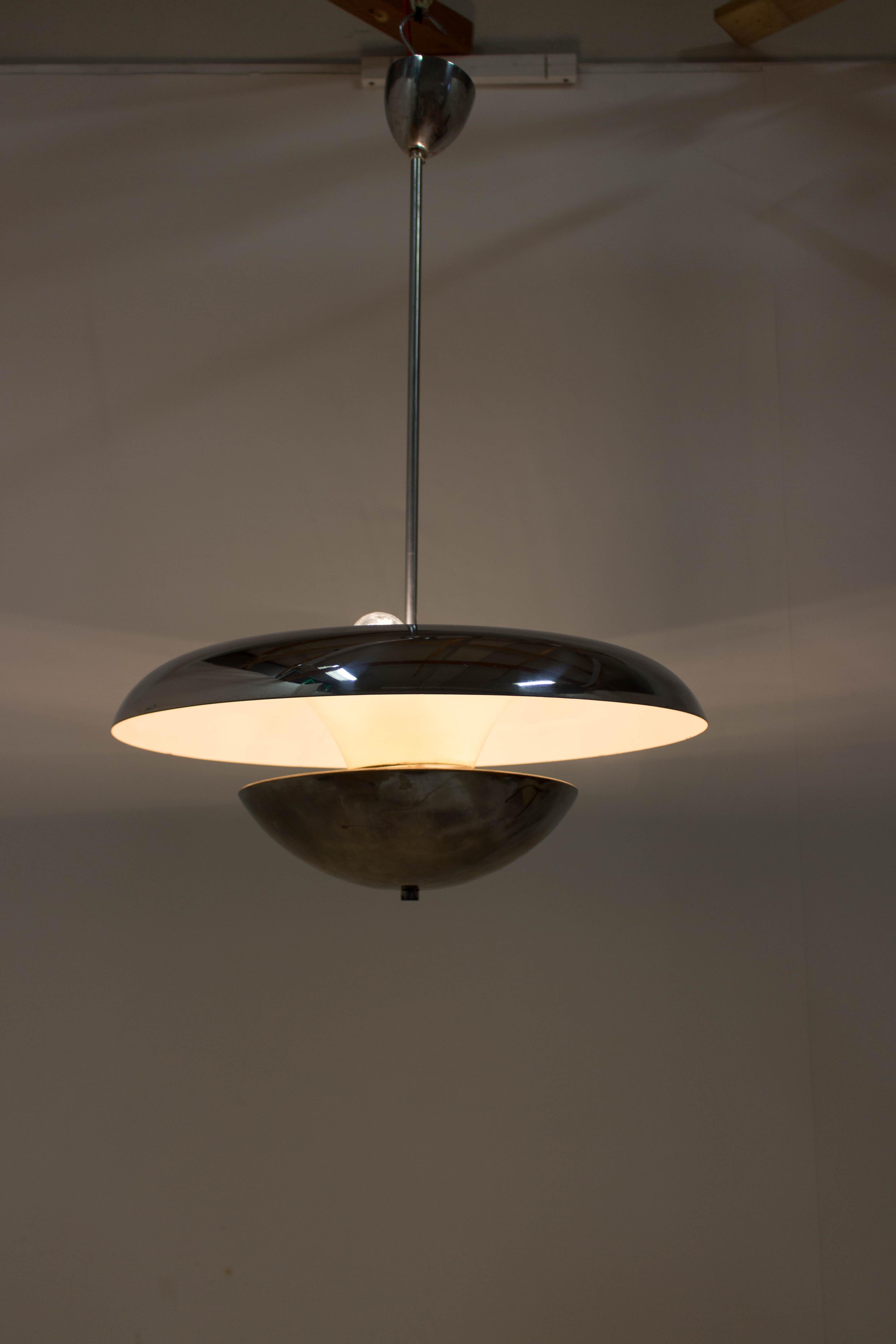 Steel Rare Bauhaus Chandelier by Frantisek Anyz for Napako, 1930s