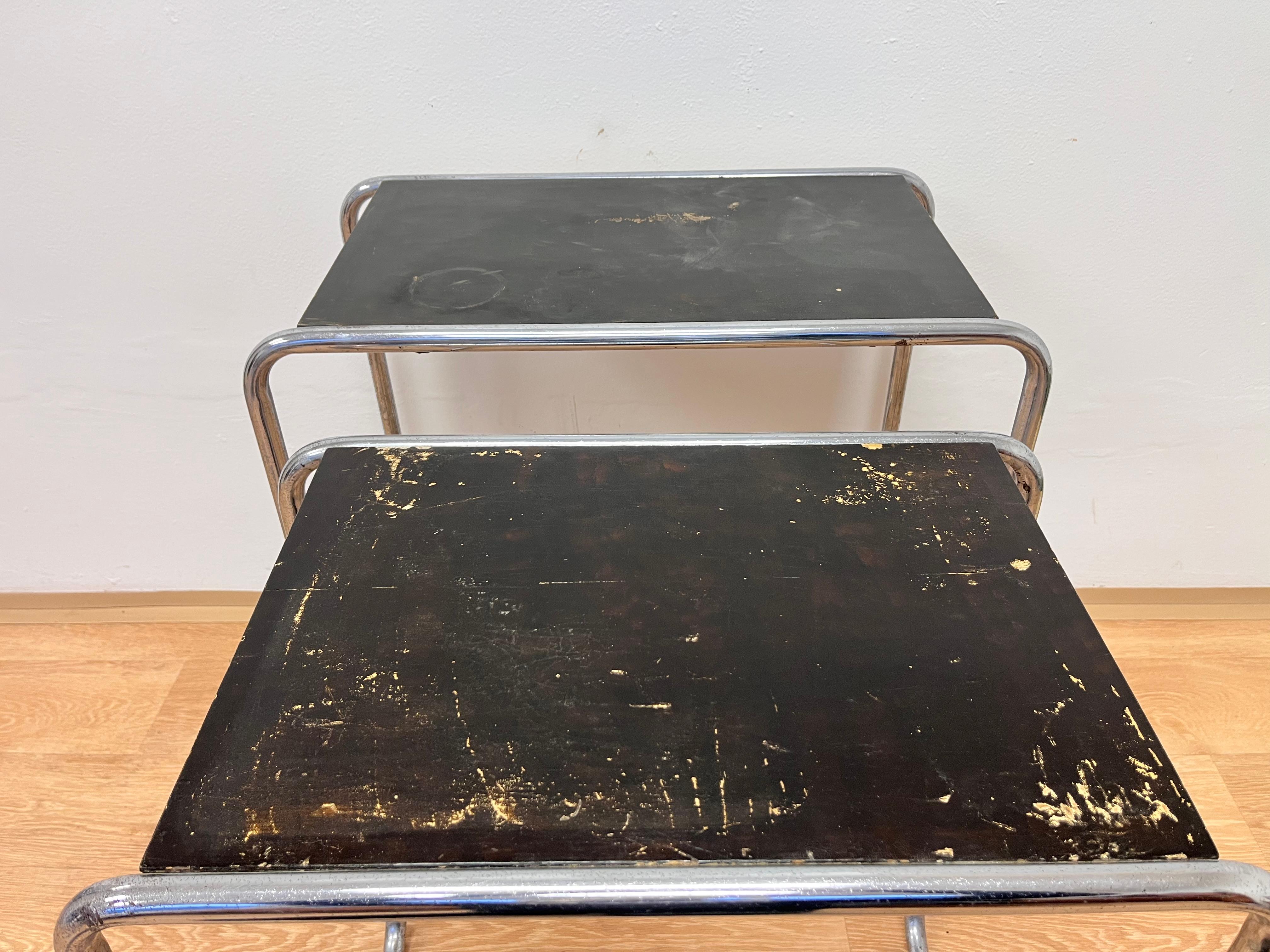 Czech Rare Bauhaus chrome Nesting Tables B9, Marcel Breuer - 1930s For Sale