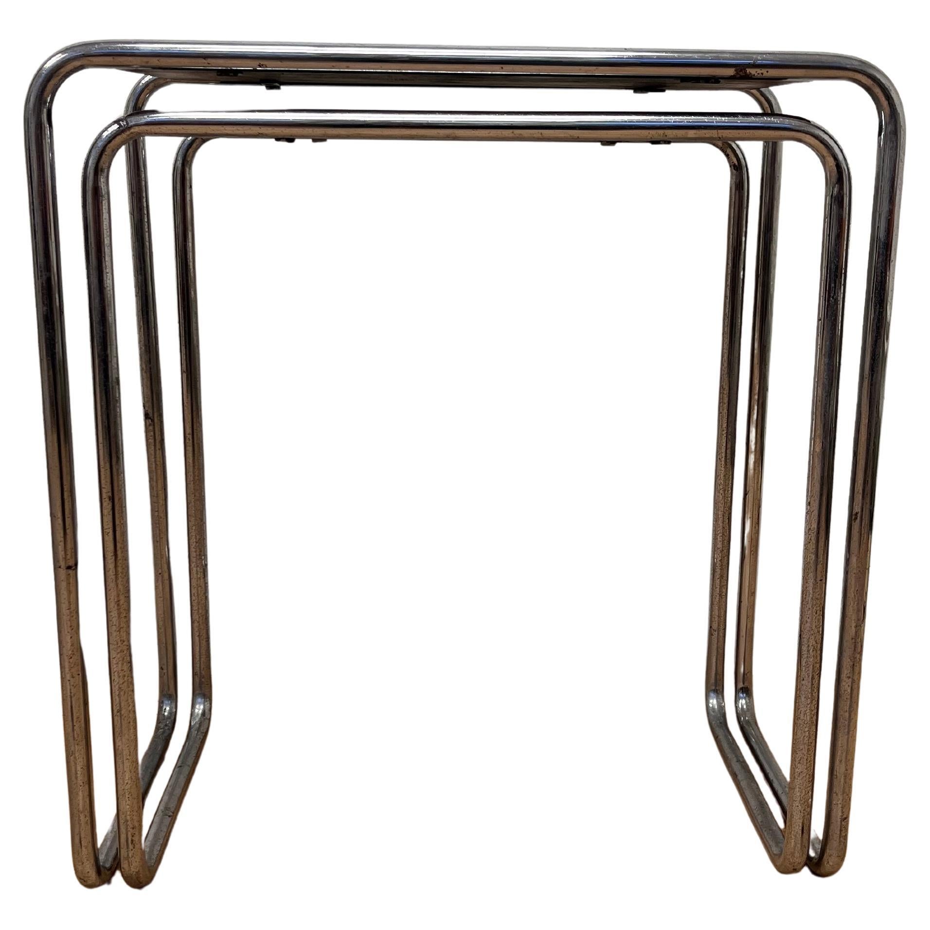 Rare Bauhaus chrome Nesting Tables B9, Marcel Breuer - 1930s