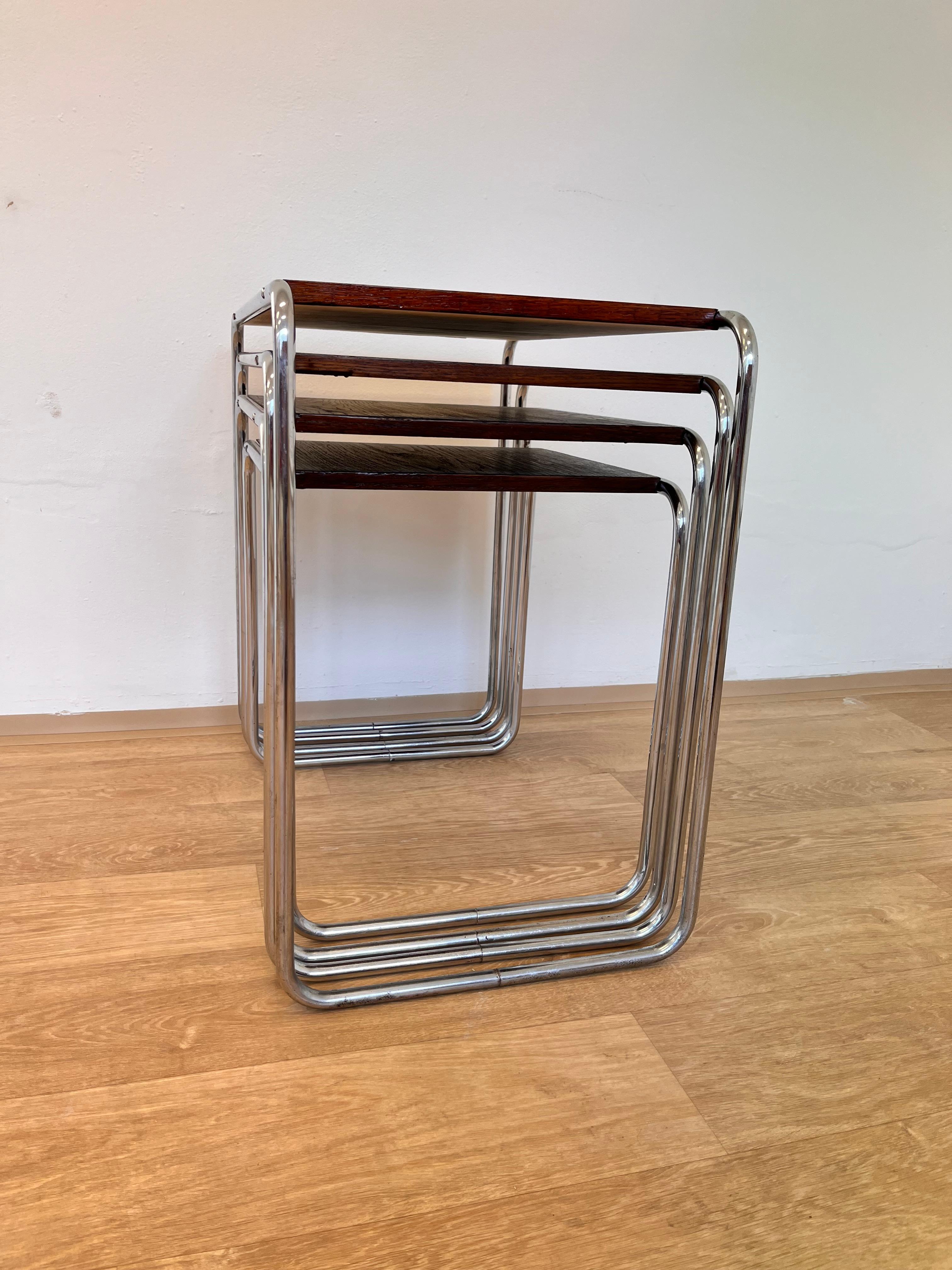 Rare Bauhaus chrome Nesting Tables B9, Marcel Breuer/ Thonet License For Sale 4