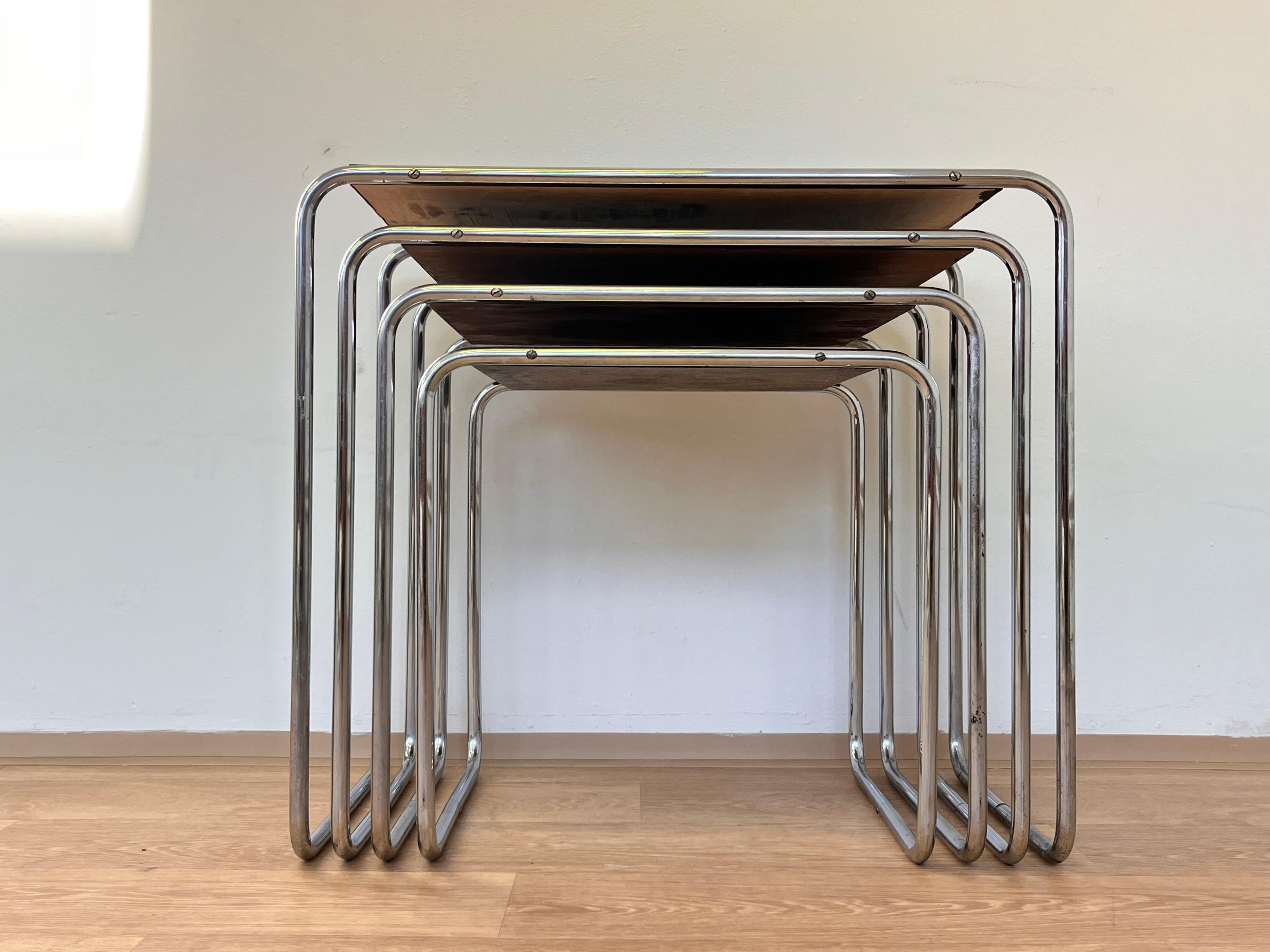 Czech Rare Bauhaus chrome Nesting Tables B9, Marcel Breuer/ Thonet License For Sale
