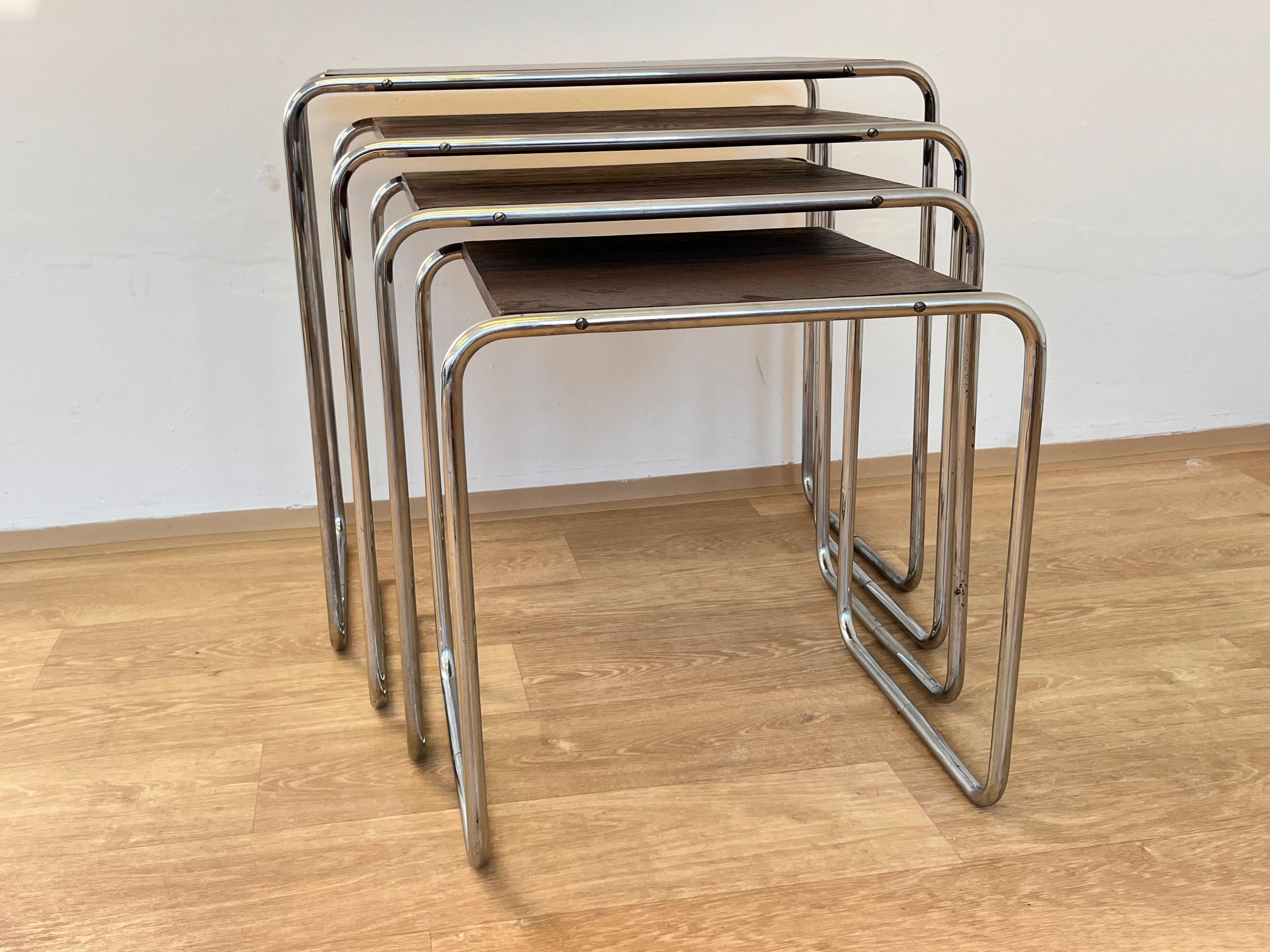 Chrome Rare Bauhaus chrome Nesting Tables B9, Marcel Breuer/ Thonet License For Sale