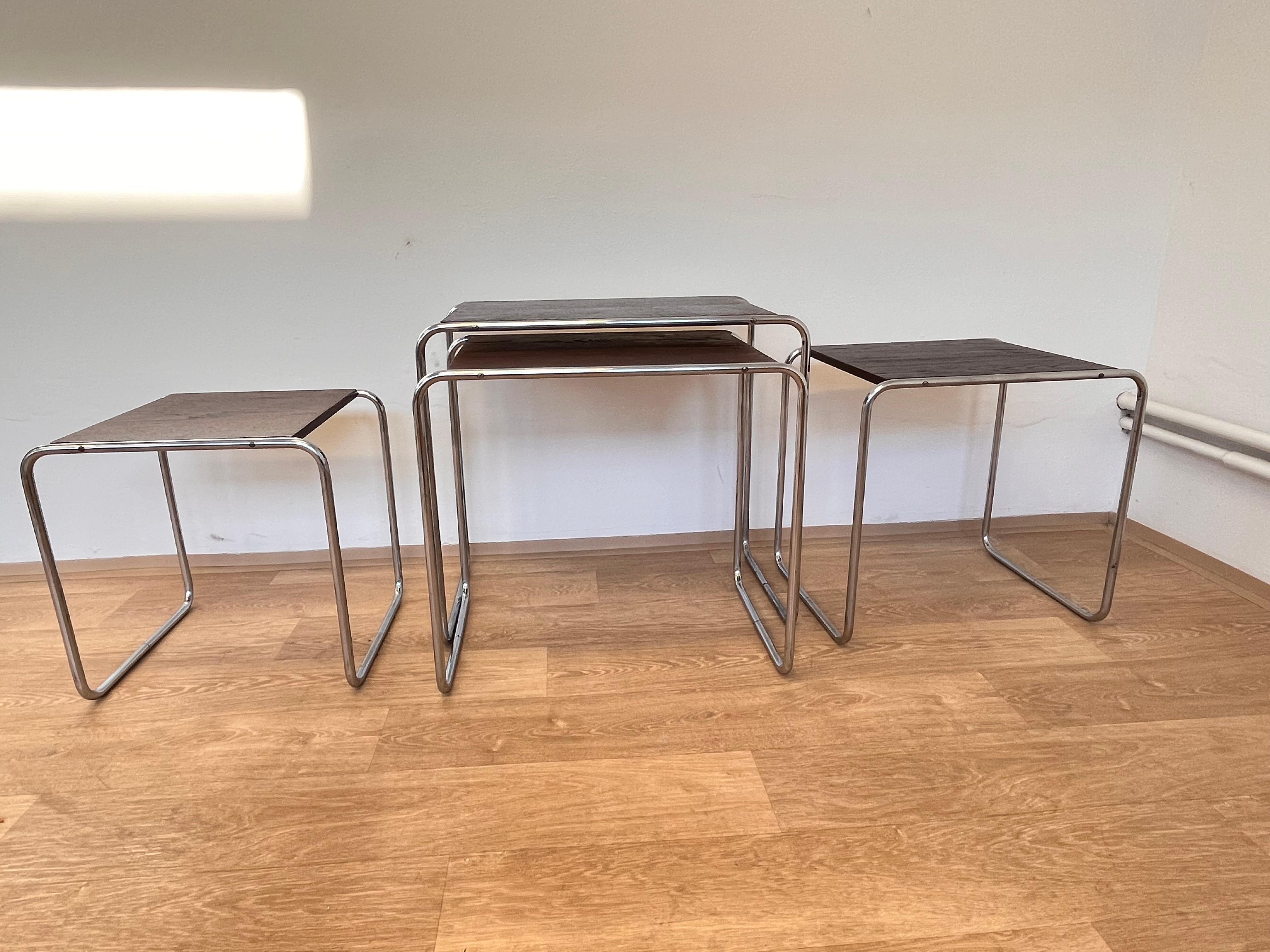 Rare Bauhaus chrome Nesting Tables B9, Marcel Breuer/ Thonet License For Sale 3
