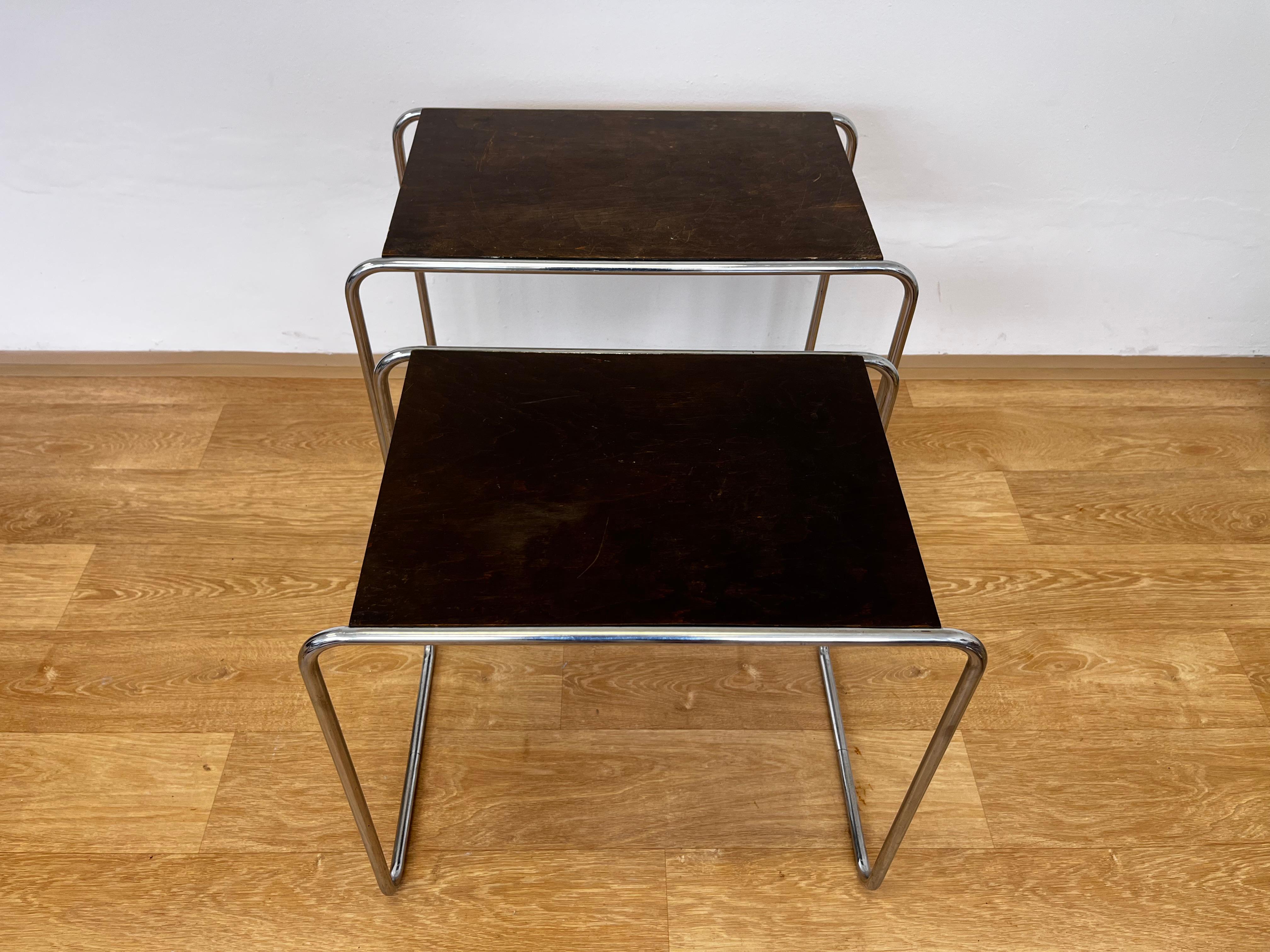 Czech Rare Bauhaus chrome Nesting Tables B9, Marcel Breuer-Thonet License Mucke Melder For Sale