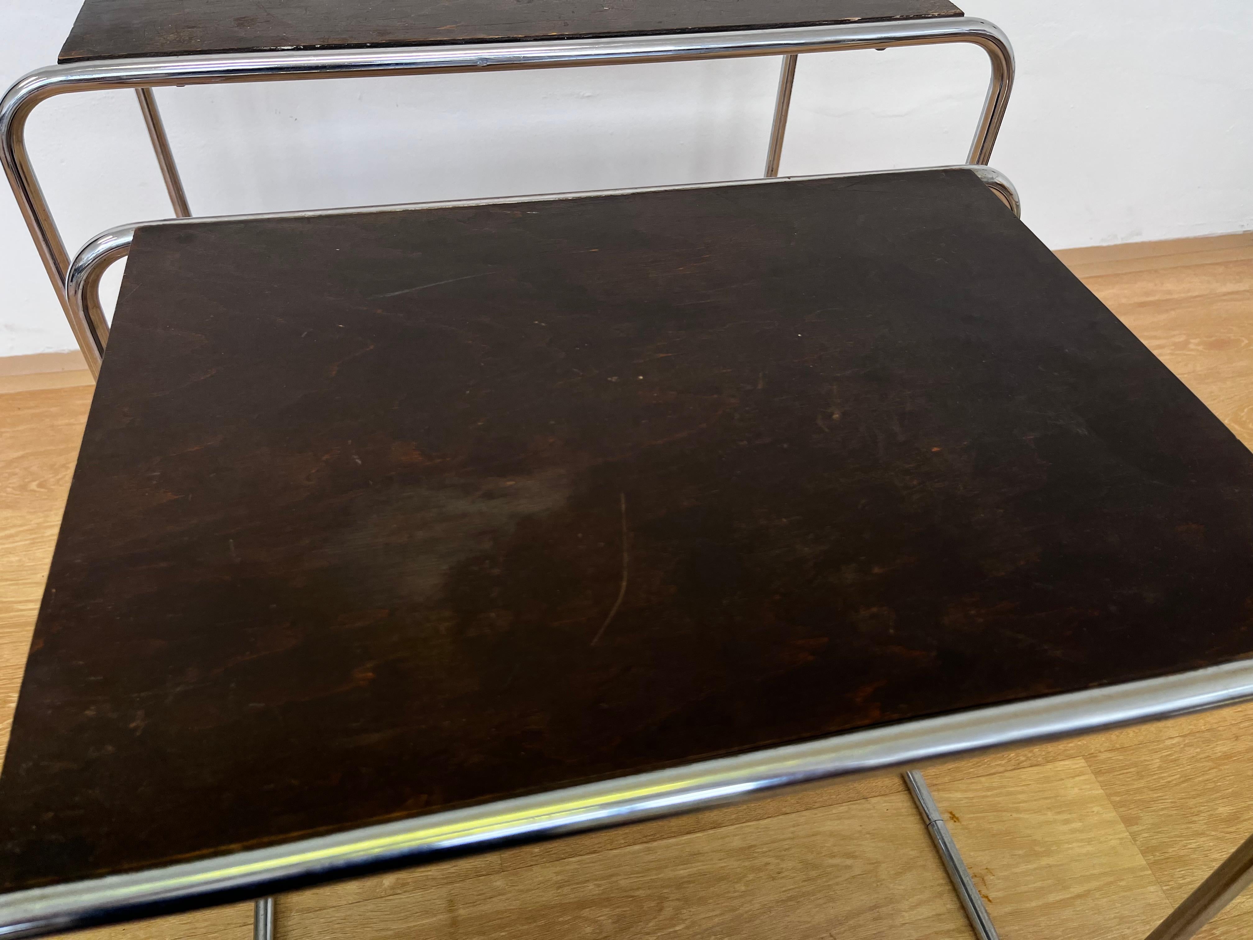 Rare Bauhaus chrome Nesting Tables B9, Marcel Breuer-Thonet License Mucke Melder In Good Condition For Sale In Praha, CZ