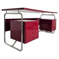 Rare Bauhaus Desk with Tubular Frame and 8 Drawers in style of Marcel Breuer