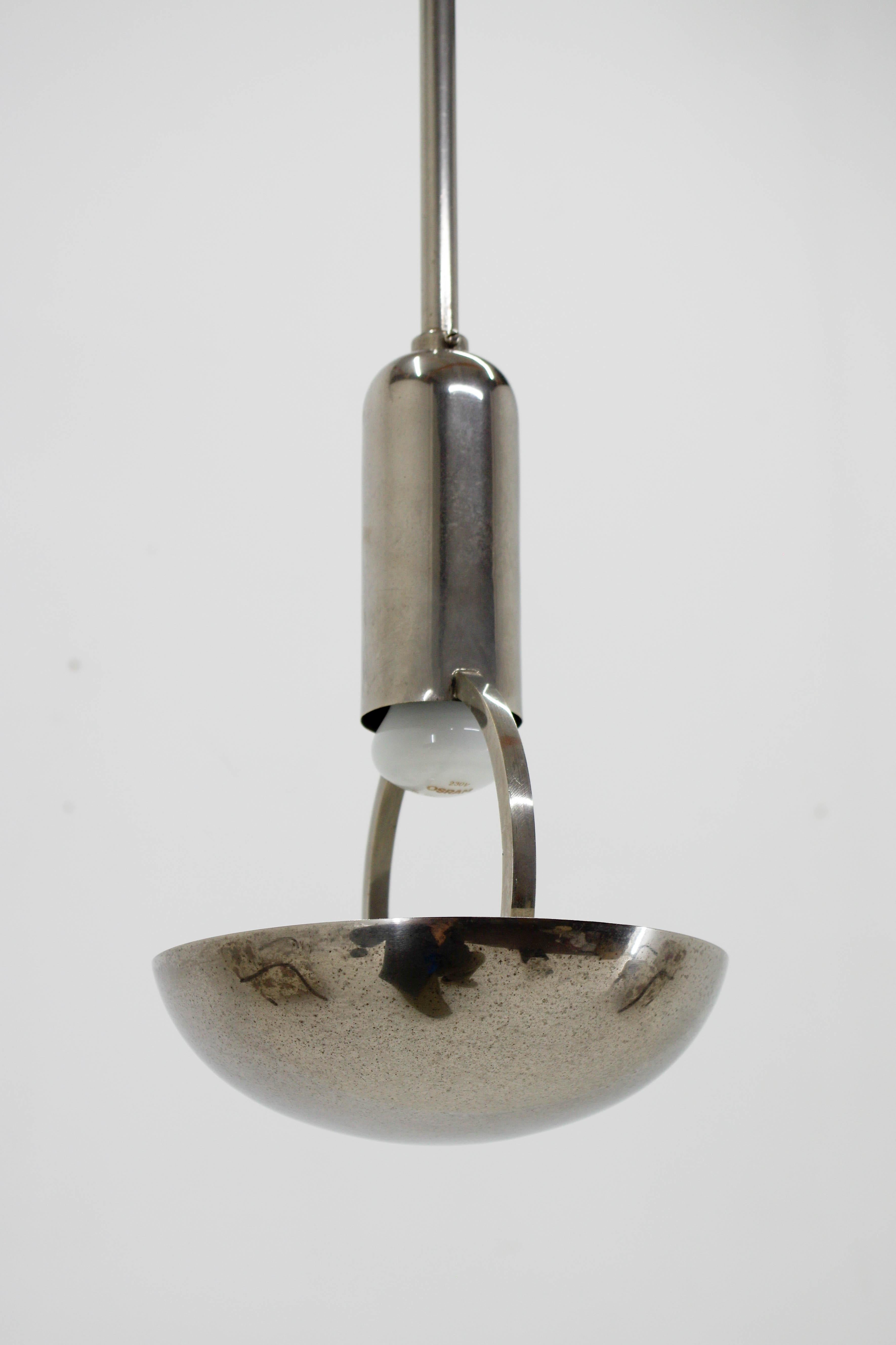 Nickel Rare Bauhaus / Functionalist Pendant, 1930s, Restored For Sale