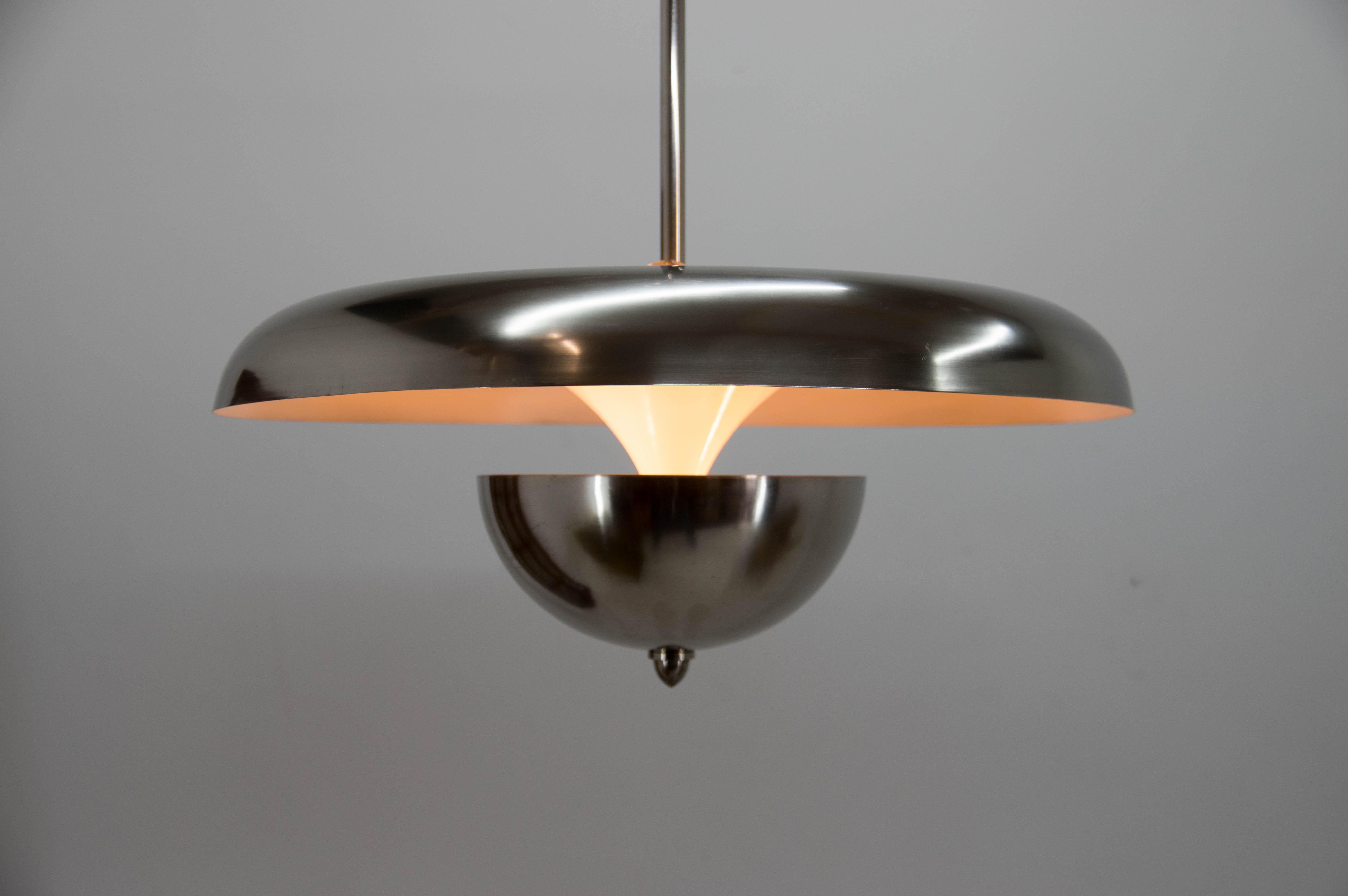 Rare Bauhaus / Functionalist Pendant with Indirect Light, 1930, Restored In Good Condition In Praha, CZ