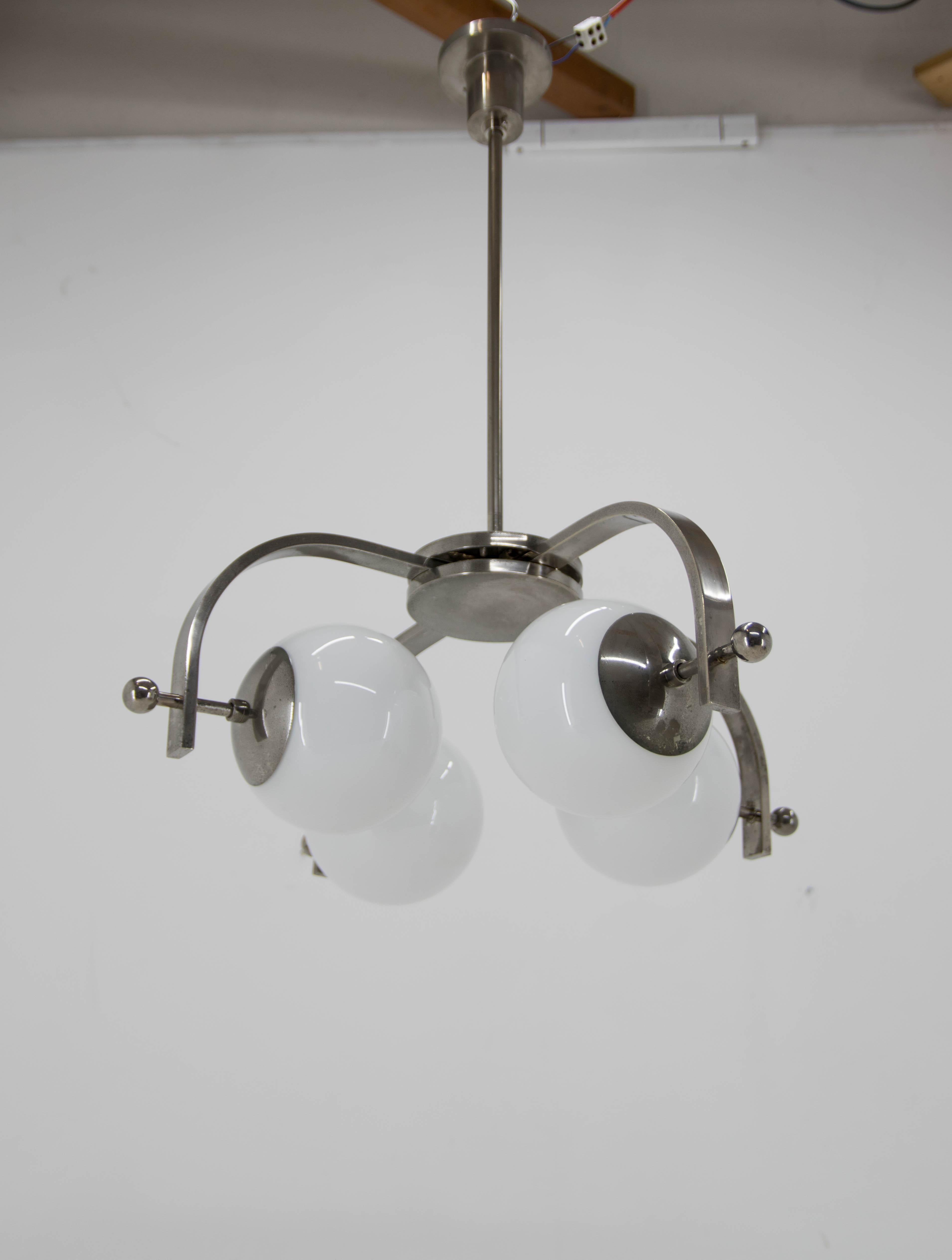 Rare Bauhaus Nickel-plated Chandelier, 1930s For Sale 4