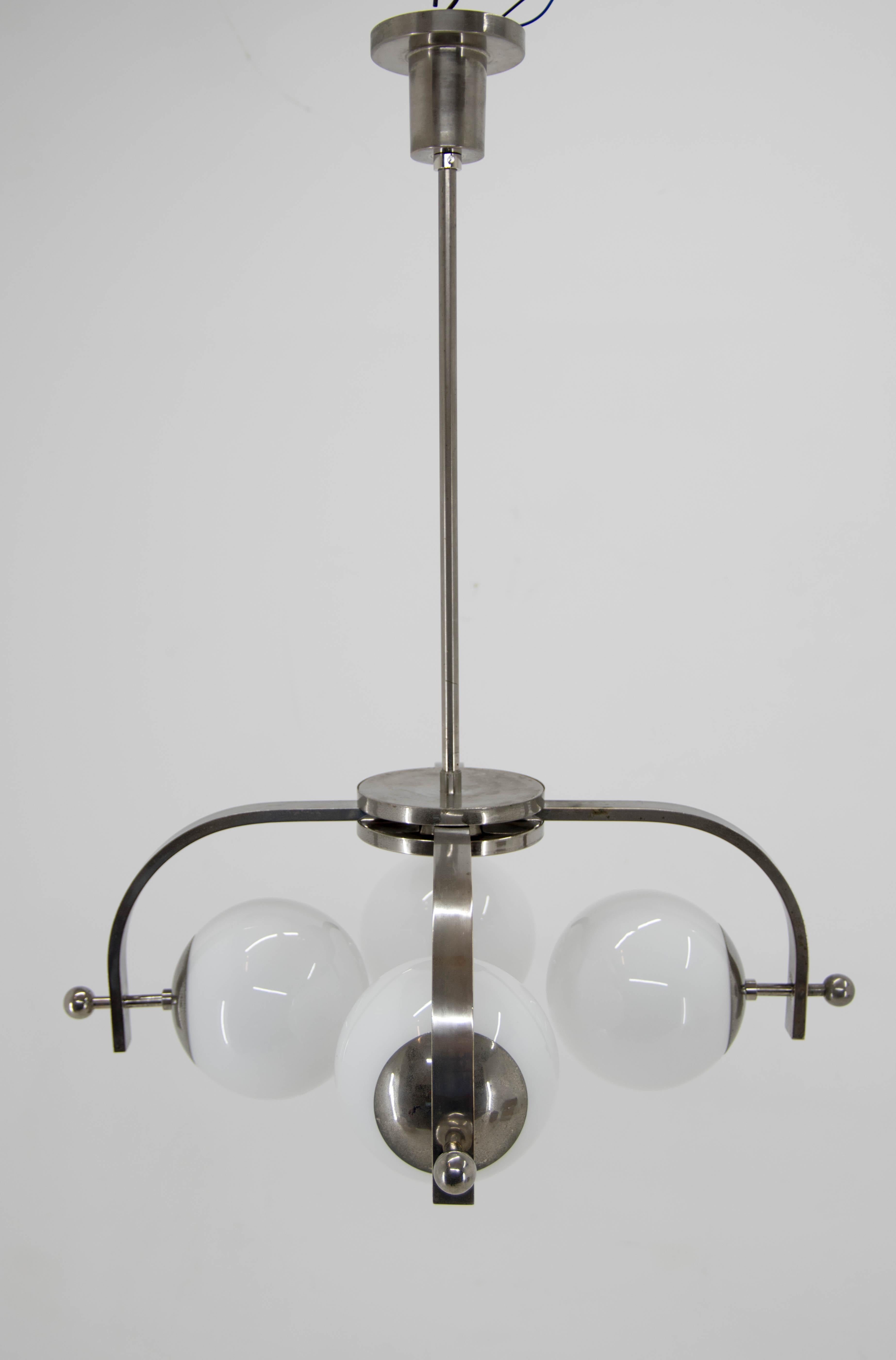 Rare Bauhaus Nickel-plated Chandelier, 1930s For Sale 5