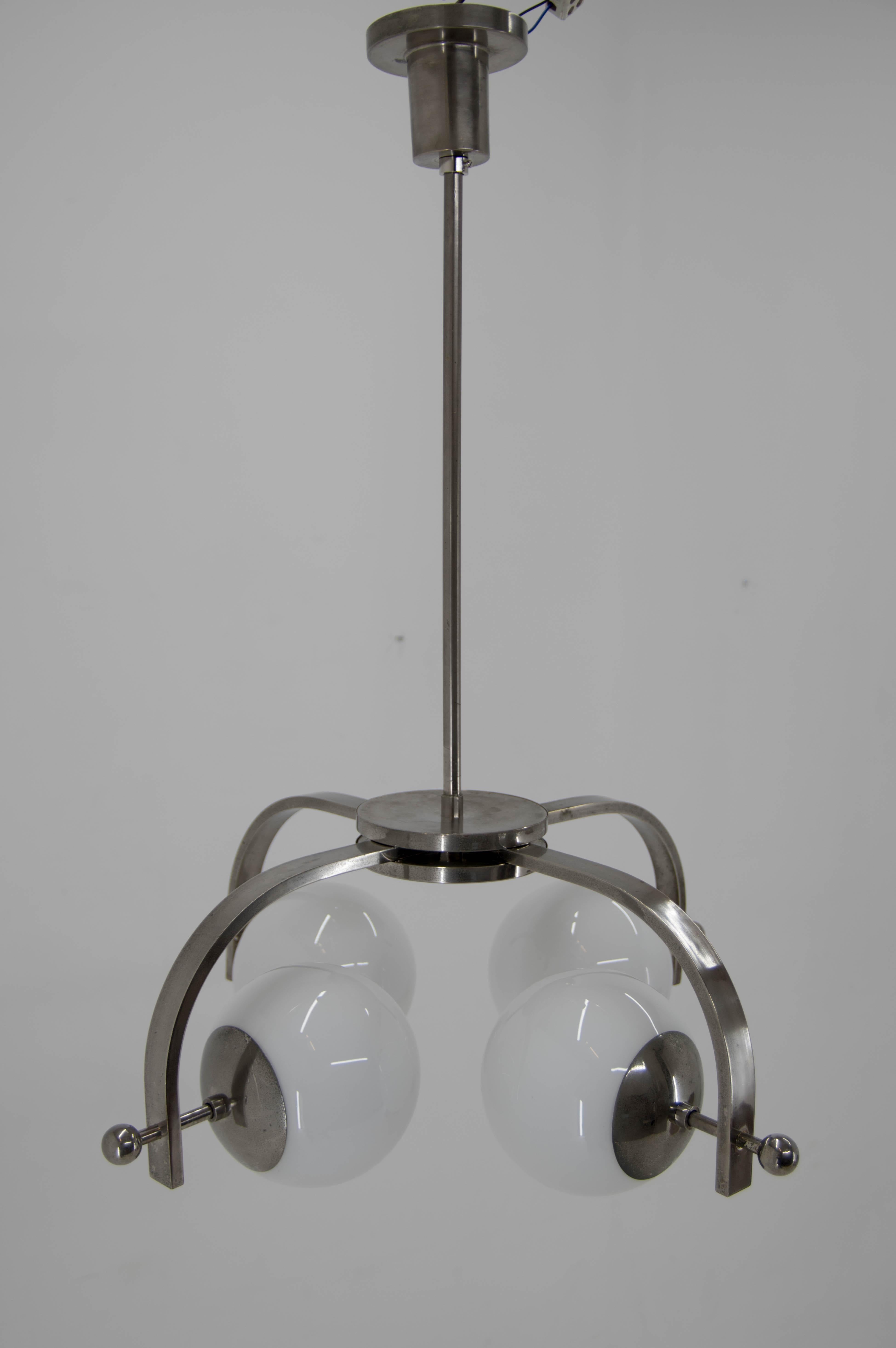 Rare Bauhaus Nickel-plated Chandelier, 1930s For Sale 6