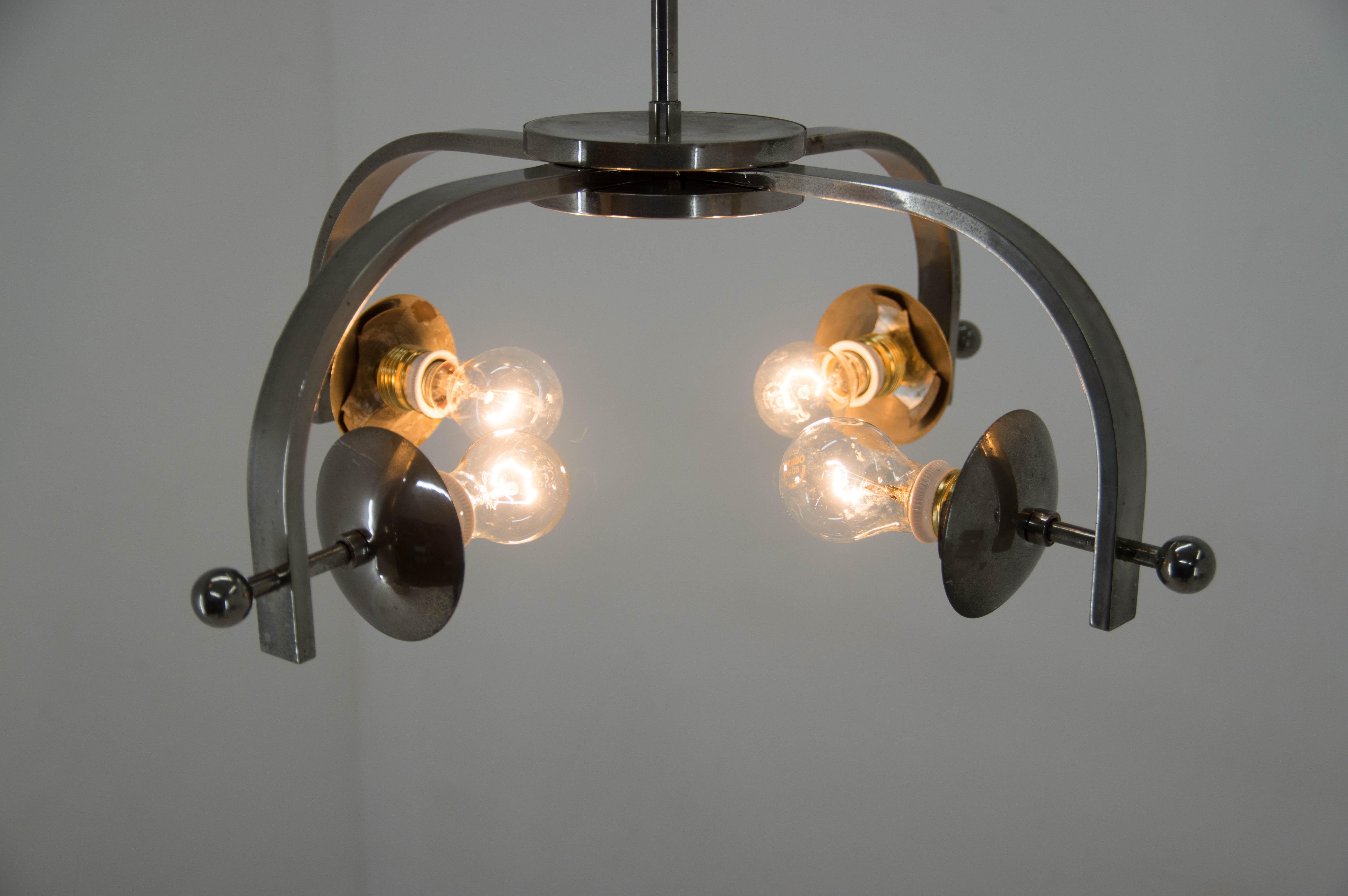 Rare Bauhaus Nickel-plated Chandelier, 1930s For Sale 7