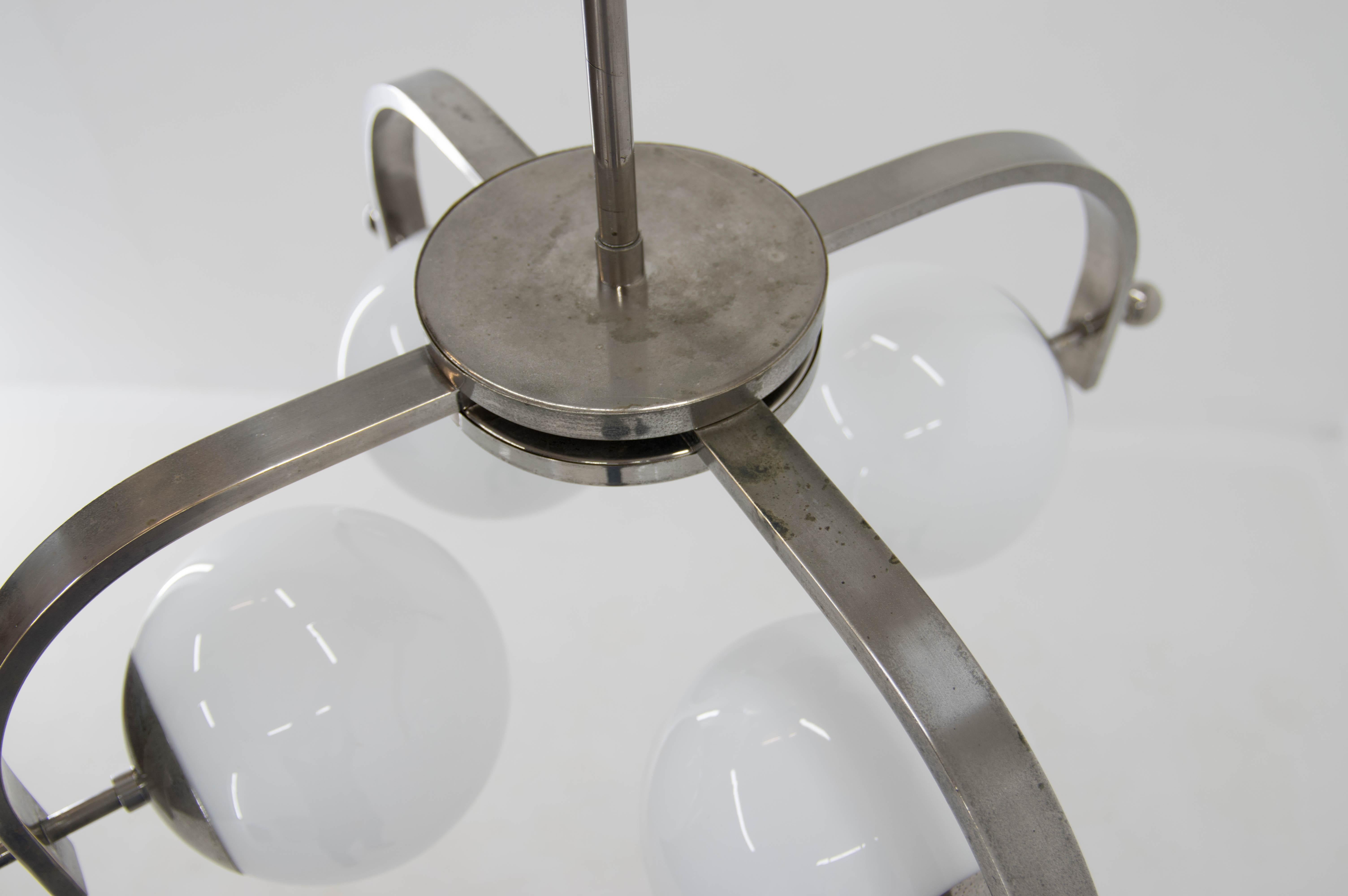 Rare Bauhaus Nickel-plated Chandelier, 1930s For Sale 1