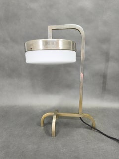 Rare Bauhaus Nickel Table Lamp with Glass Diffuser, 1930s