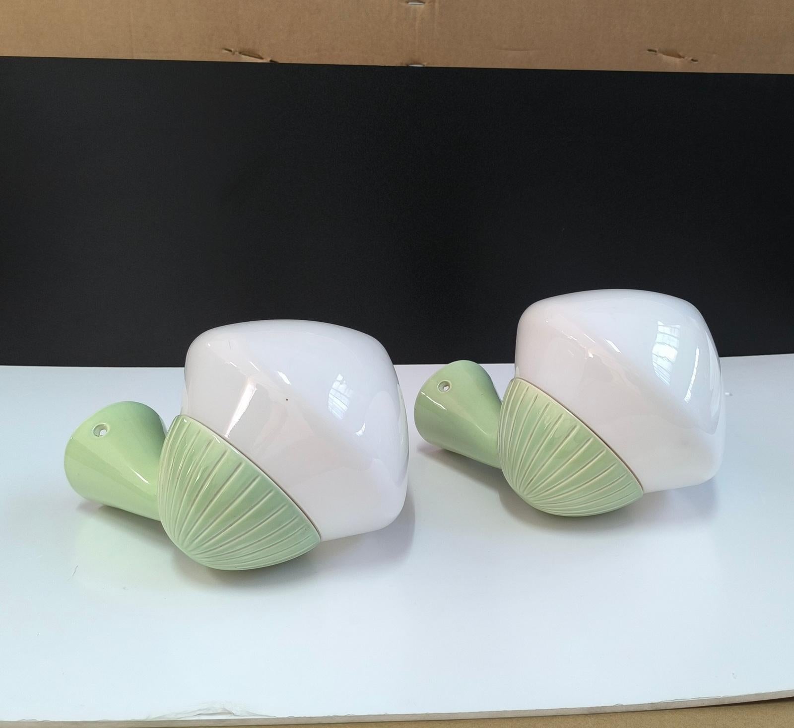 Rare Bauhaus Pistachio Green Ceramic Bathroom Lights, by Gunnar Nylund for Ifö For Sale 4