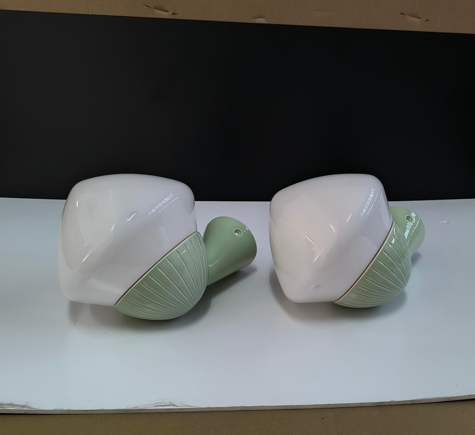 Rare Bauhaus Pistachio Green Ceramic Bathroom Lights, by Gunnar Nylund for Ifö For Sale 5