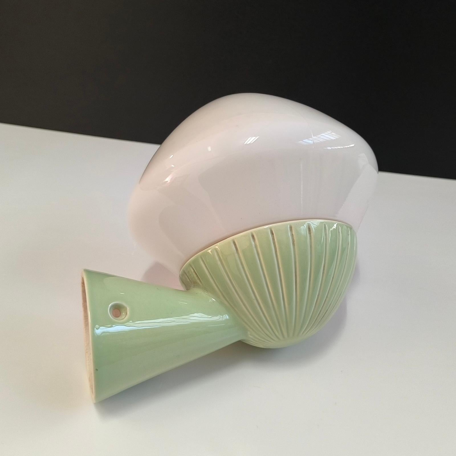 Mid-Century Modern Rare Bauhaus Pistachio Green Ceramic Bathroom Lights, by Gunnar Nylund for Ifö For Sale