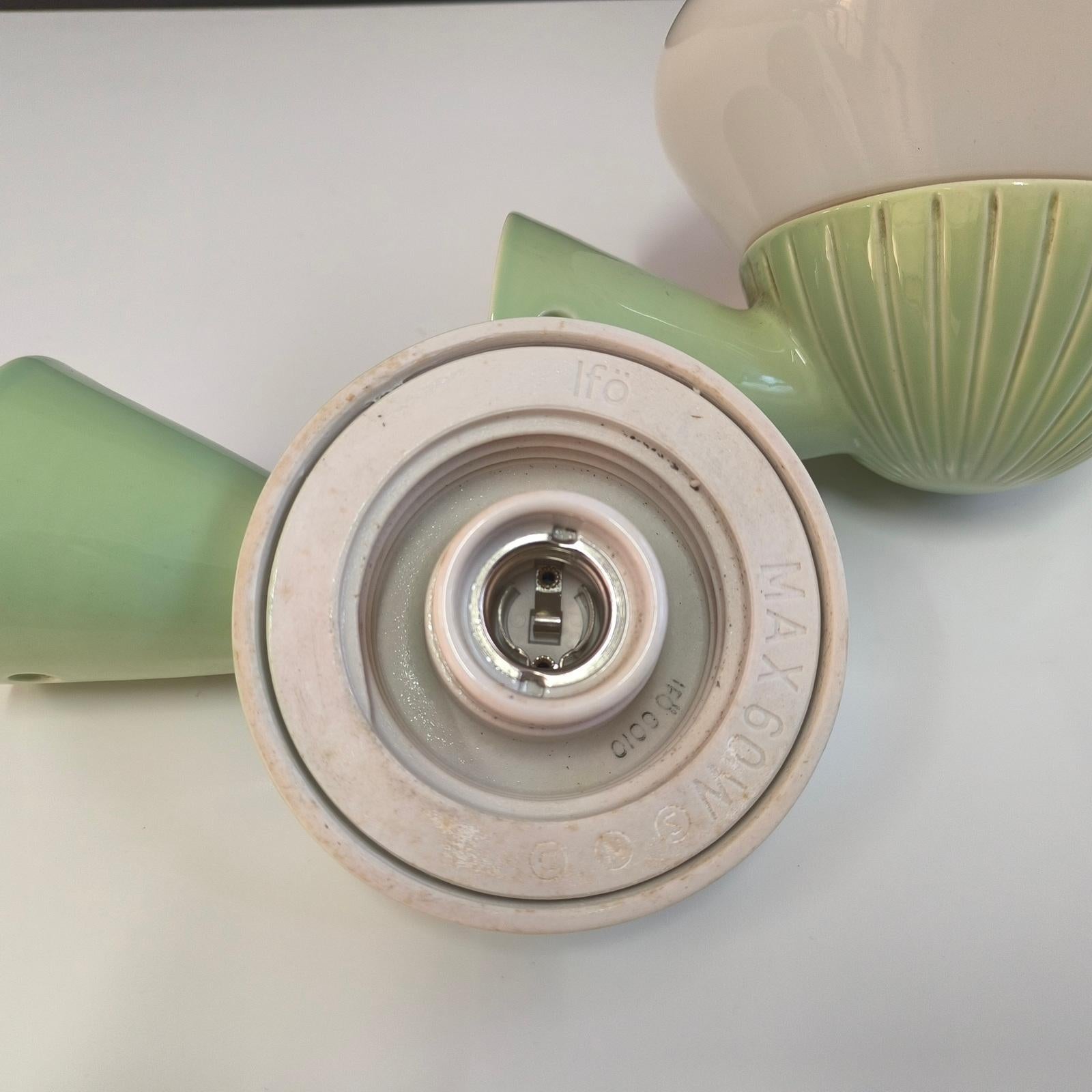 Swedish Rare Bauhaus Pistachio Green Ceramic Bathroom Lights, by Gunnar Nylund for Ifö For Sale