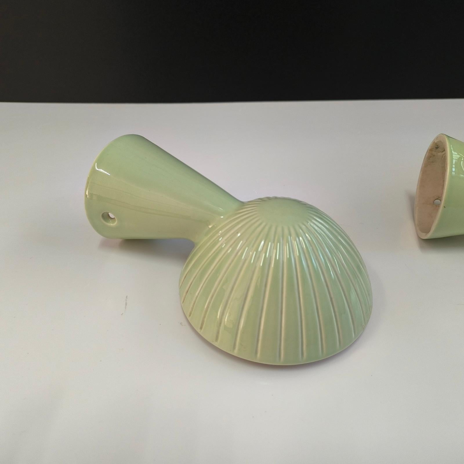 Glazed Rare Bauhaus Pistachio Green Ceramic Bathroom Lights, by Gunnar Nylund for Ifö For Sale