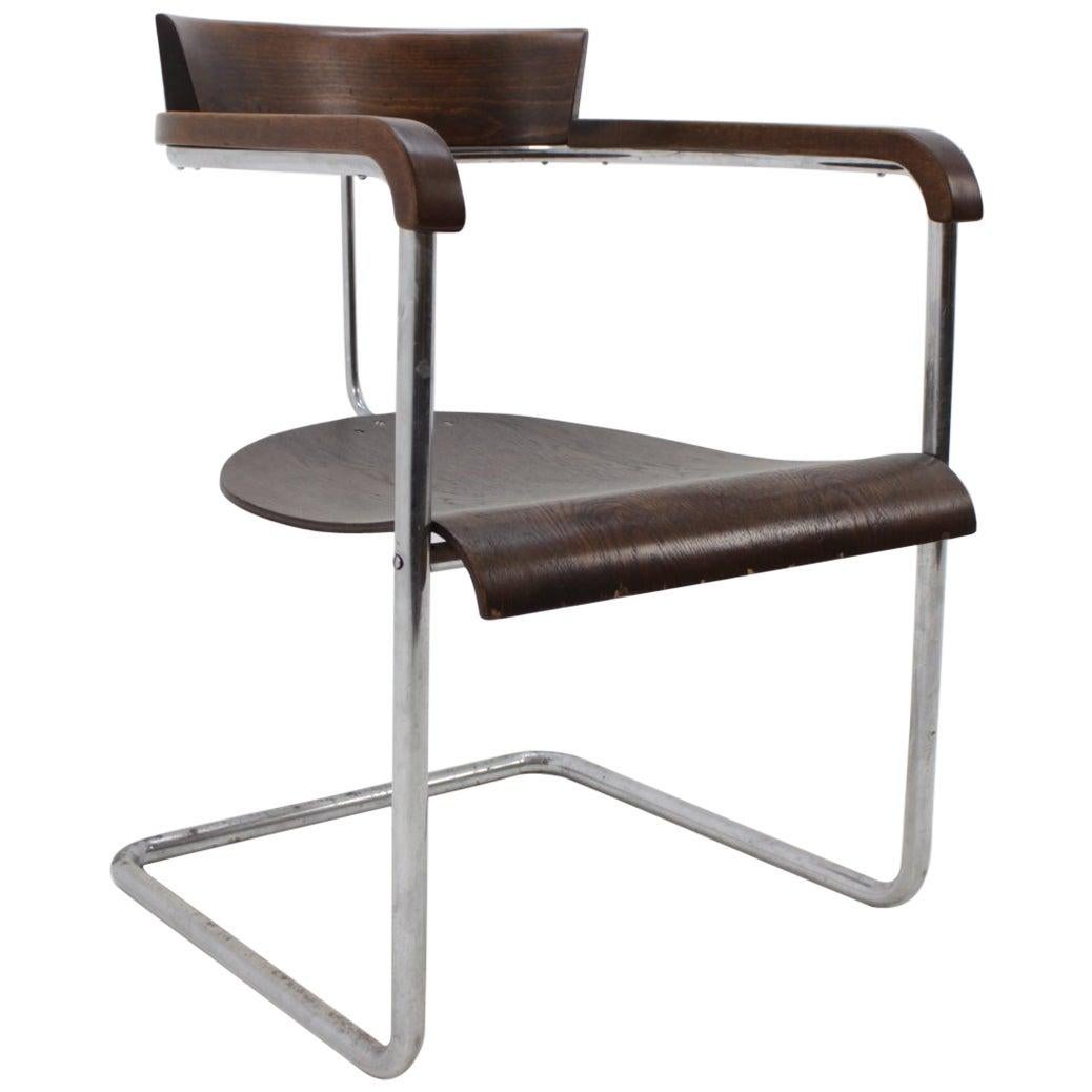 Rare Bauhaus Tubular Steel Chrome Chair H-128 by J. Halabala, 1930s