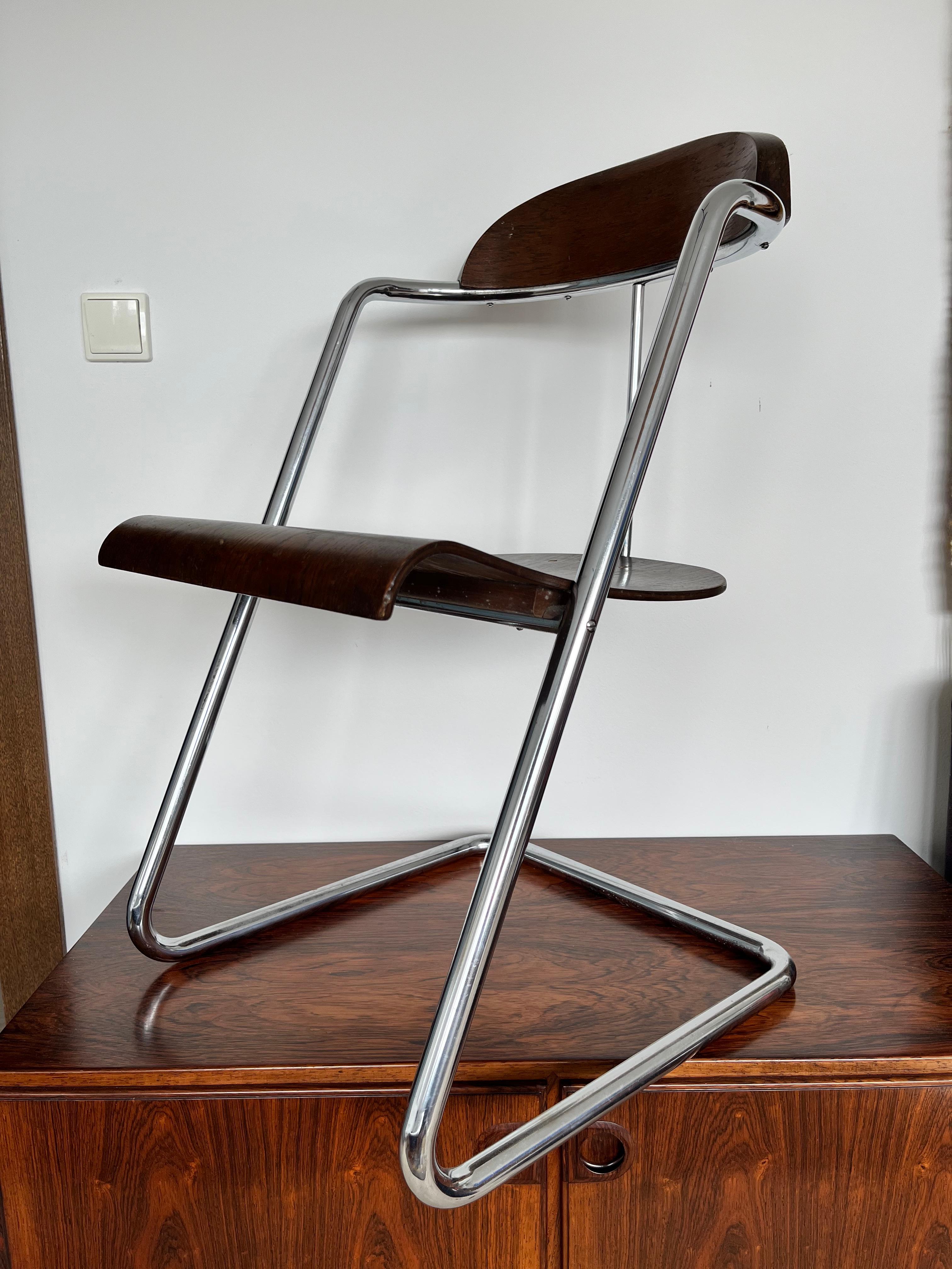 Rare Bauhaus Tubular Steel Chrome Chair H-138 by J. Halabala, 1930s For Sale 1