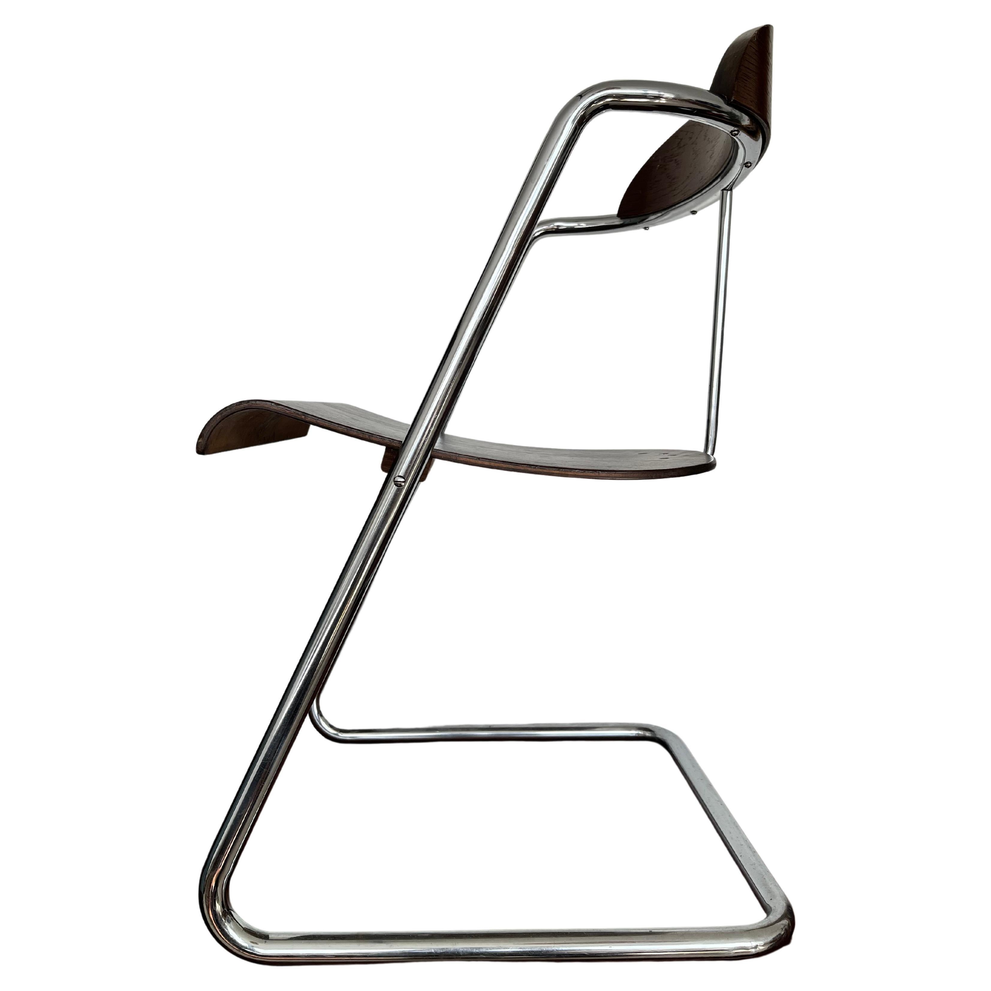 Rare Bauhaus Tubular Steel Chrome Chair H-138 by J. Halabala, 1930s For Sale