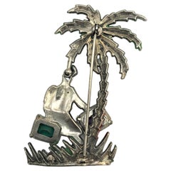 Rare Baumann Massa suitcase lady under palmtree brooch, vintage 1930 USA
