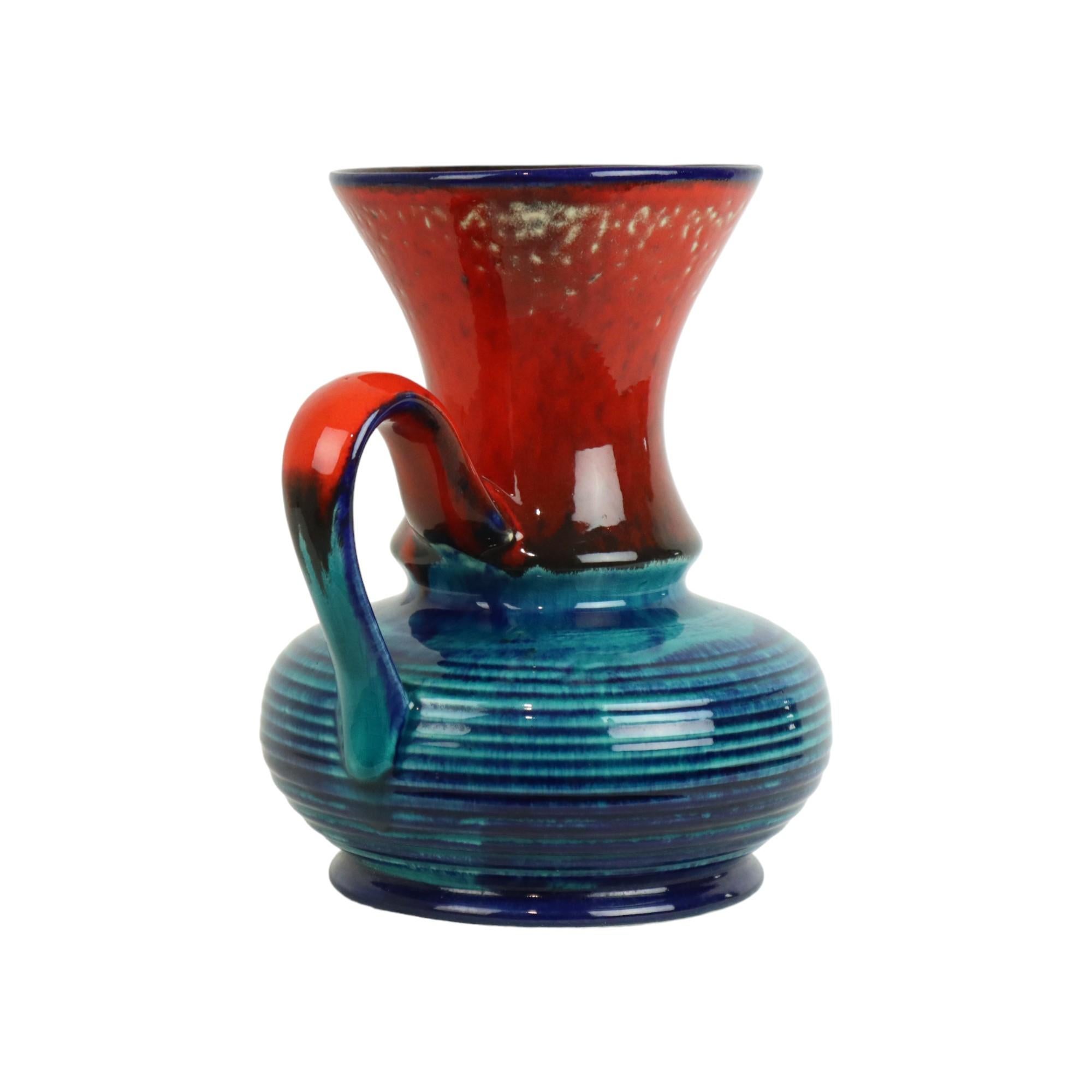 Rare vase Bay bleu rouge Allemagne de l'Ouest vintage 79-25
