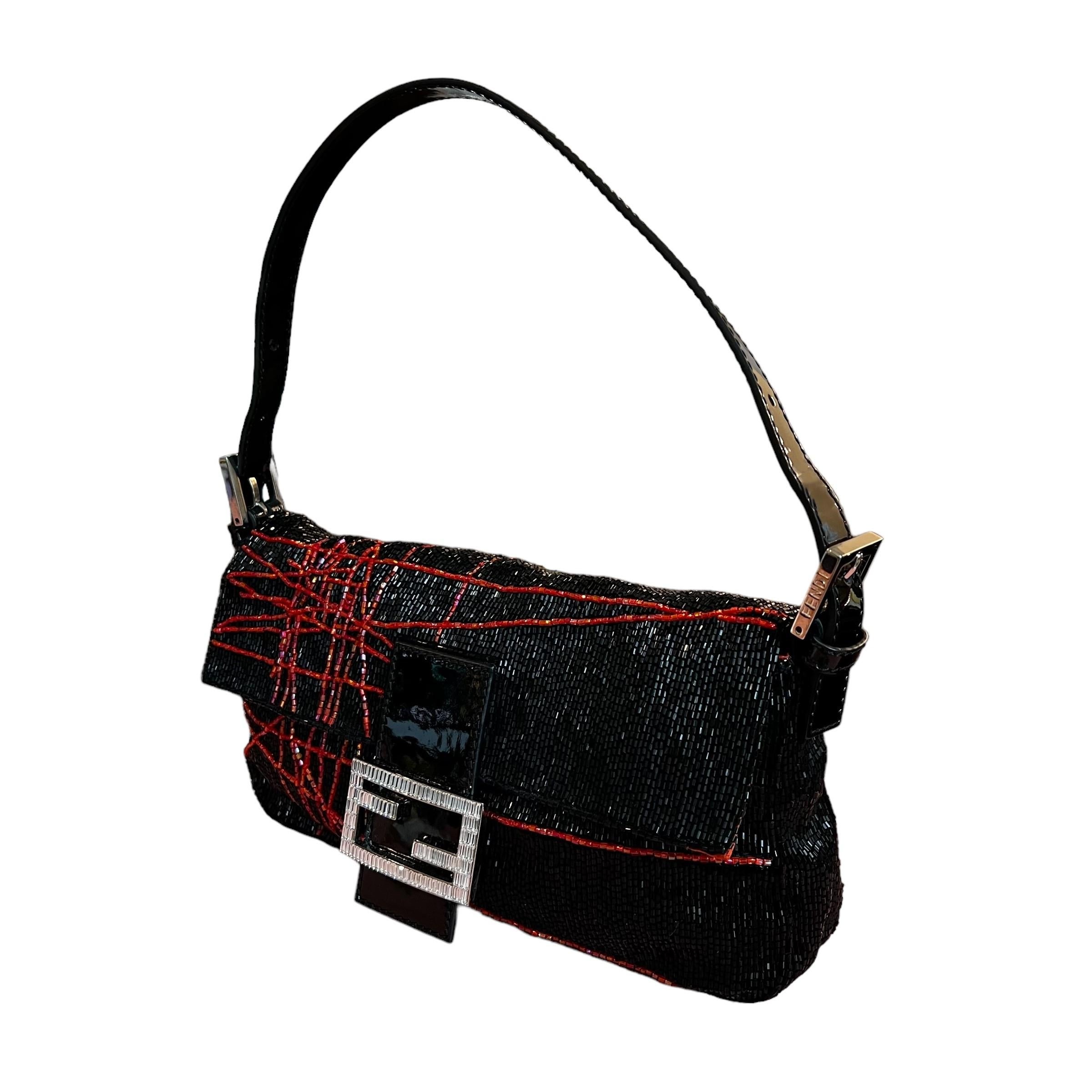 Rare Beaded Fendi Baguette Bag With Patent Leather & Swarovski Crystals For Sale 5